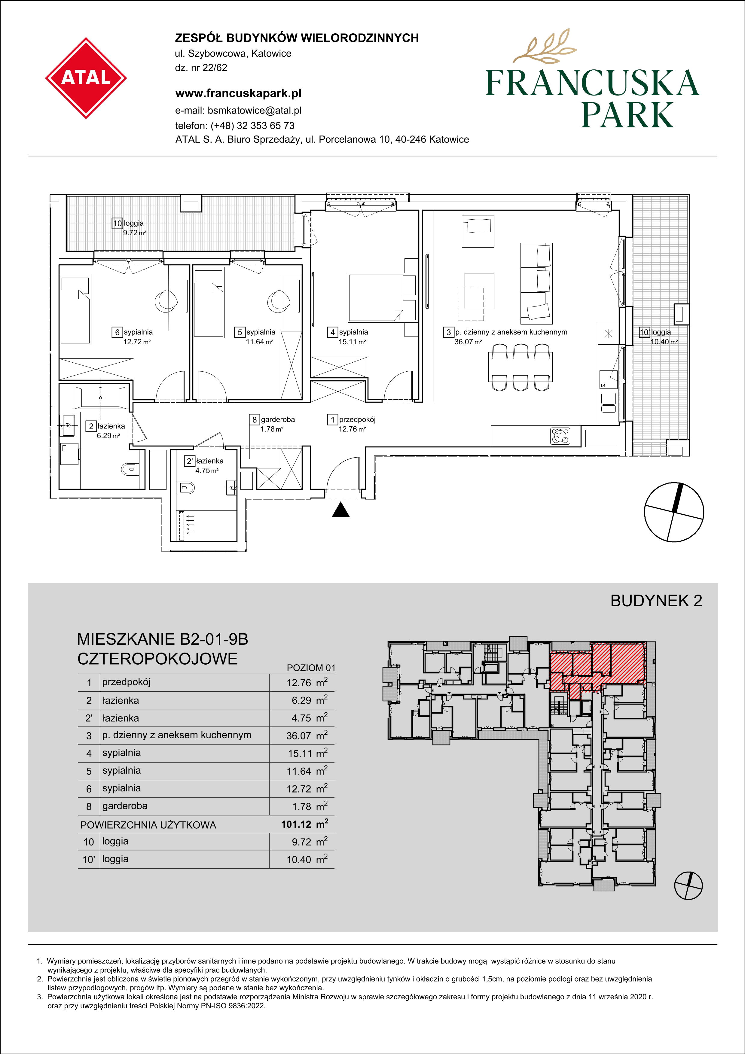 Mieszkanie 101,12 m², piętro 1, oferta nr B2-01-9B, Francuska Park, Katowice, Osiedle Paderewskiego-Muchowiec, Muchowiec, ul. Szybowcowa-idx