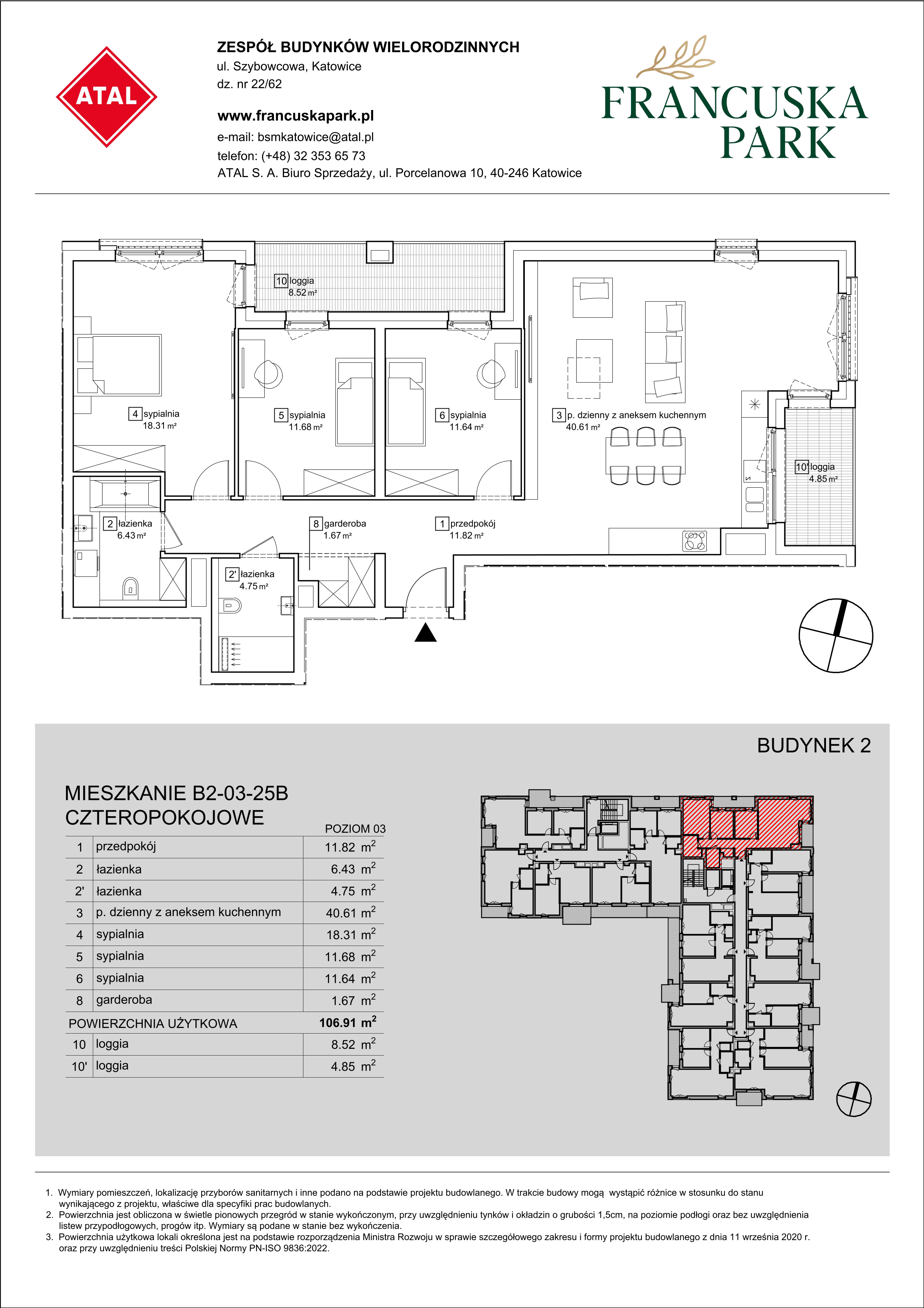 Mieszkanie 106,91 m², piętro 3, oferta nr B2-03-25B, Francuska Park, Katowice, Osiedle Paderewskiego-Muchowiec, Muchowiec, ul. Szybowcowa-idx