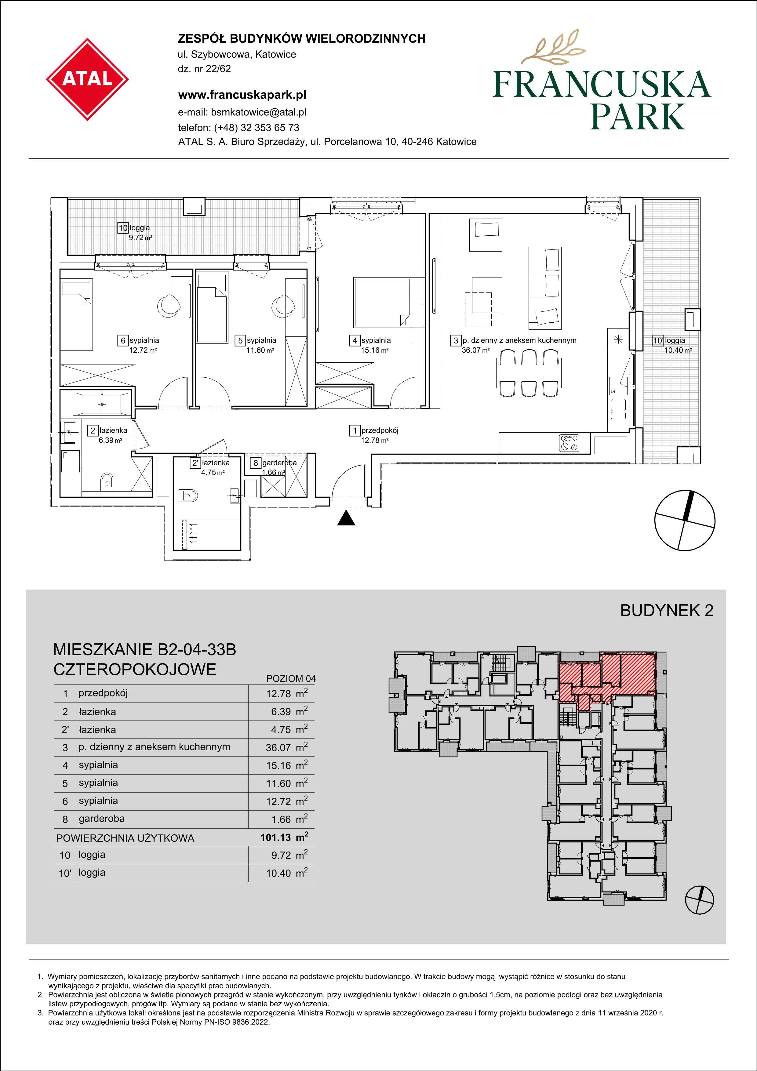 Mieszkanie 101,13 m², piętro 4, oferta nr B2-04-33B, Francuska Park, Katowice, Osiedle Paderewskiego-Muchowiec, Muchowiec, ul. Szybowcowa-idx