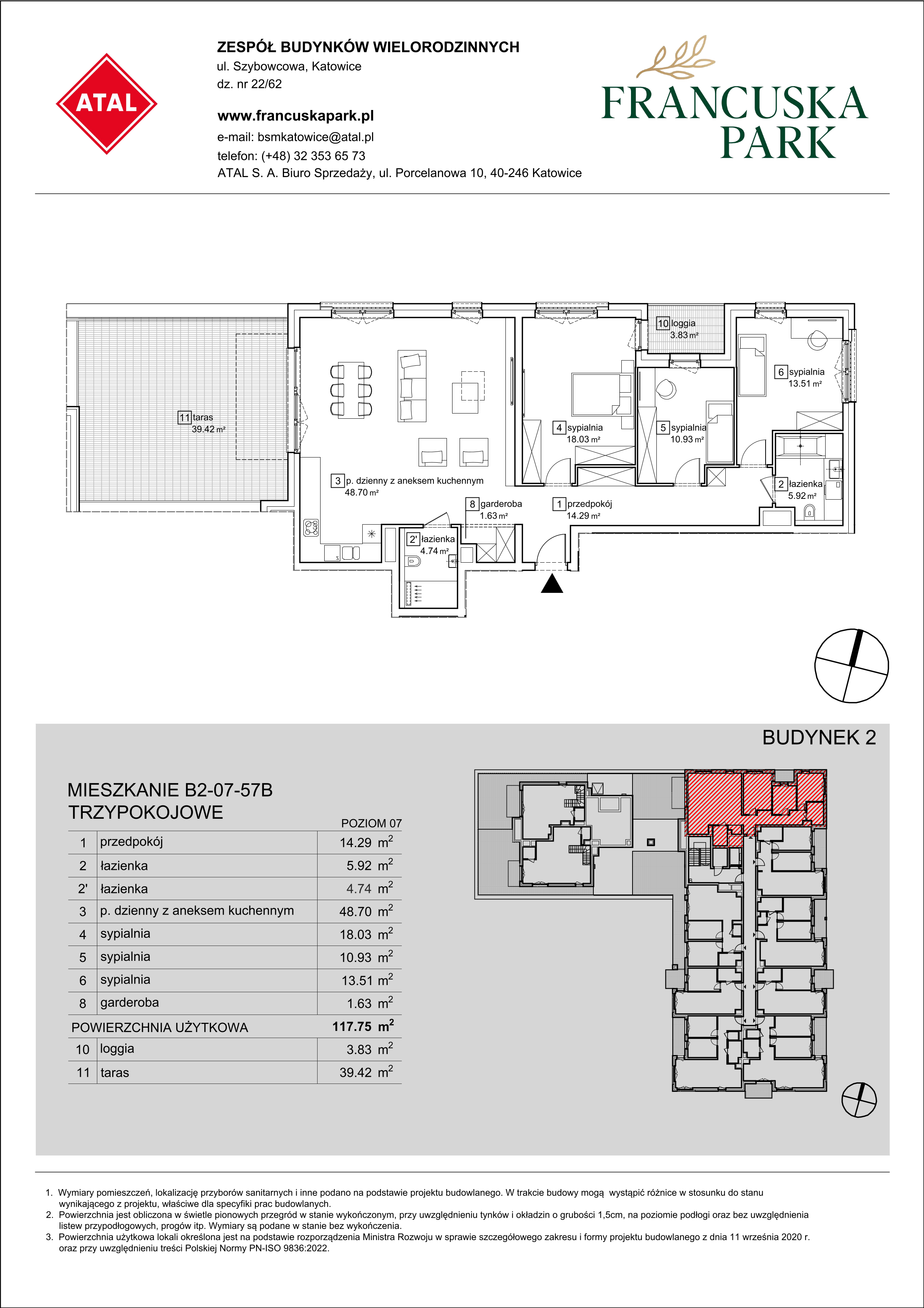 Mieszkanie 117,75 m², piętro 7, oferta nr B2-07-57B, Francuska Park, Katowice, Osiedle Paderewskiego-Muchowiec, Muchowiec, ul. Szybowcowa-idx