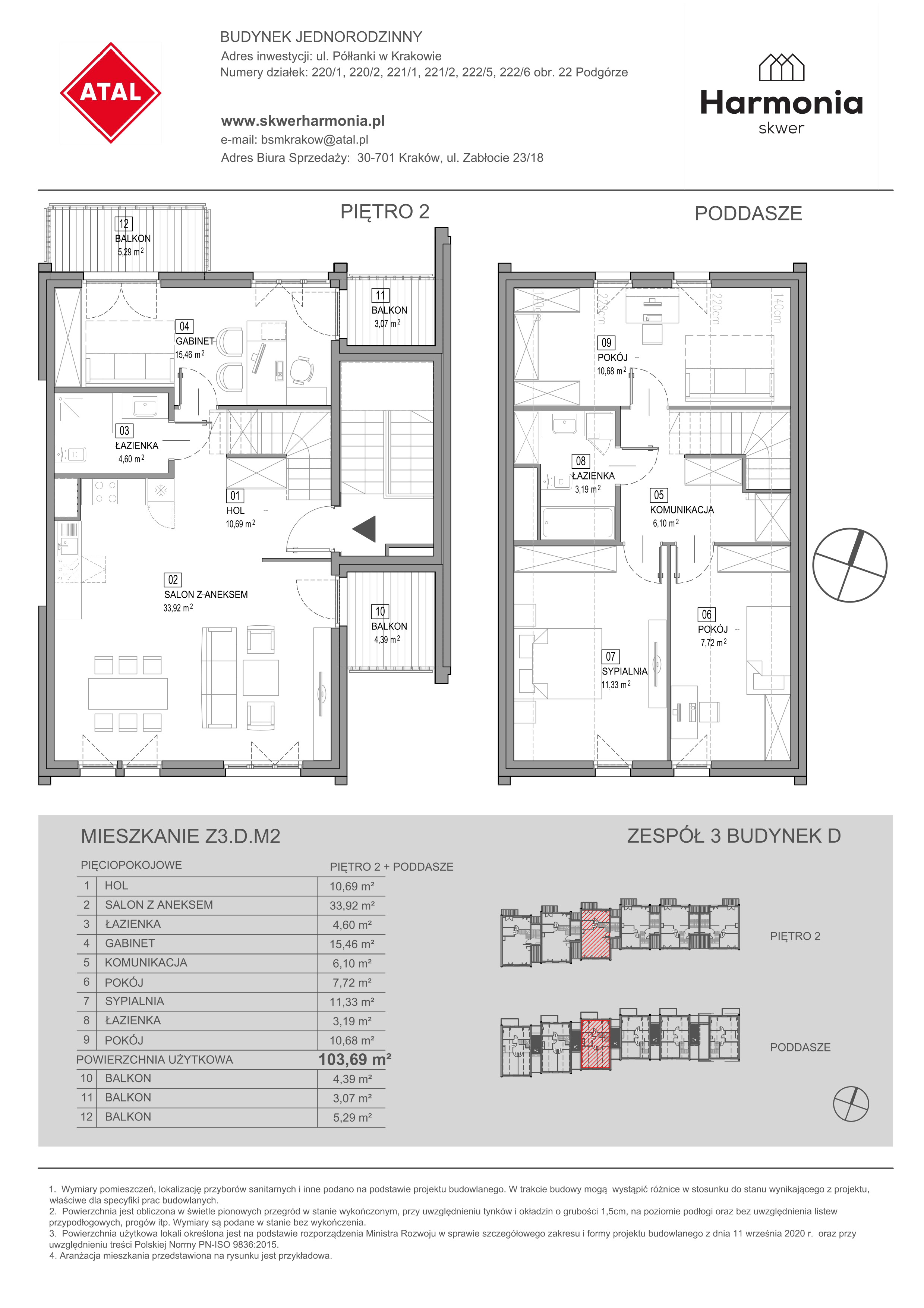 Mieszkanie 101,41 m², piętro 2, oferta nr Z3.D.M2, Skwer Harmonia, Kraków, Podgórze, Rybitwy, ul. Półłanki-idx