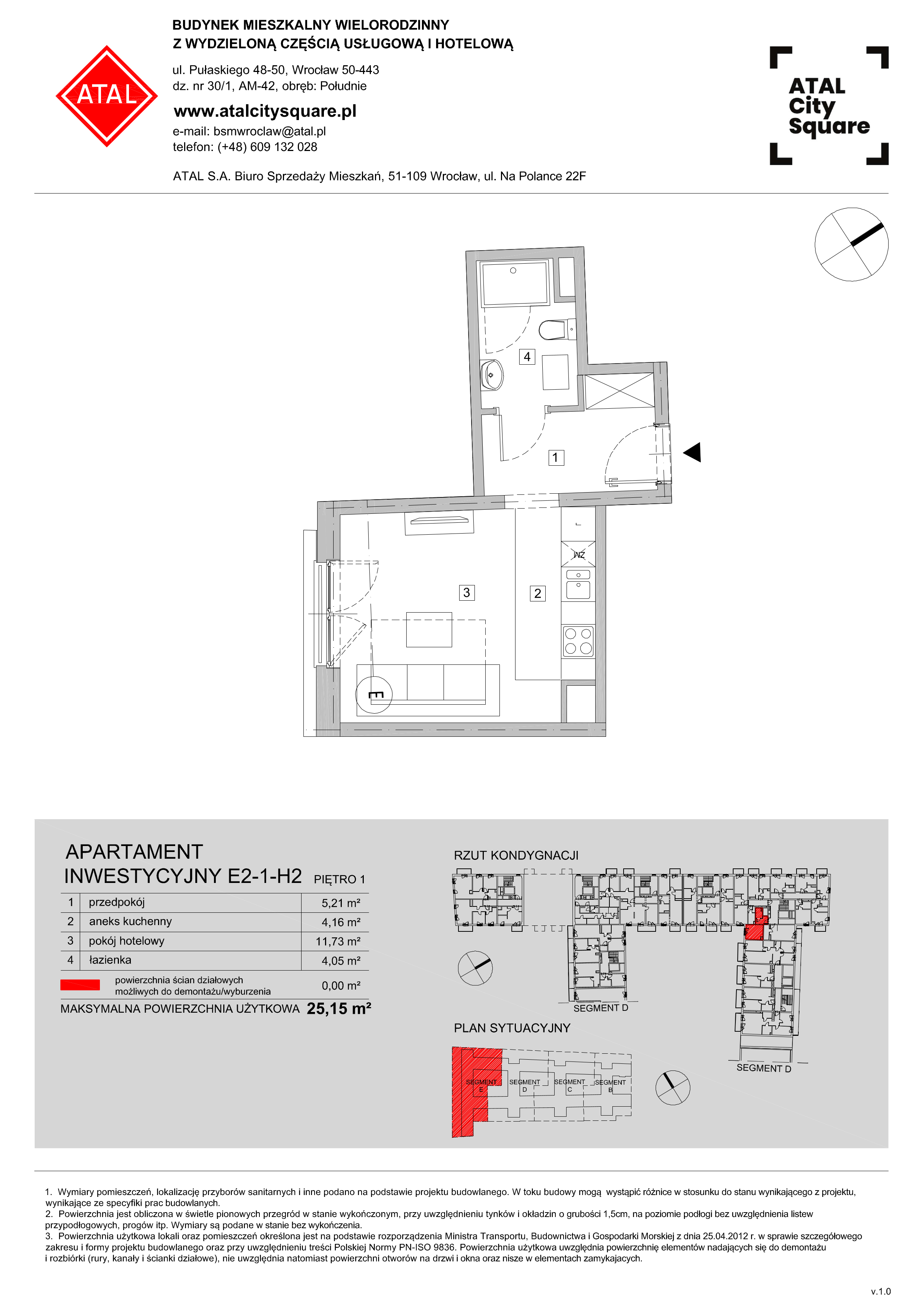 Lokal inwestycyjny 25,15 m², piętro 1, oferta nr E2-1-H2, ATAL City Square - apartamenty inwestycyjne, Wrocław, Przedmieście Oławskie, Krzyki, ul. gen. Kazimierza Pułaskiego-idx