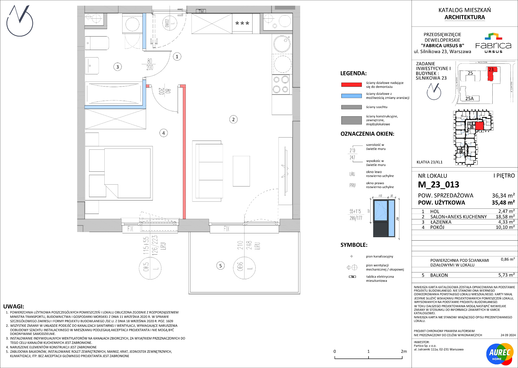 Mieszkanie 35,48 m², piętro 1, oferta nr M_23_013, Fabrica URSUS - Etap B, Warszawa, Ursus, Szamoty, ul. Silnikowa 23, 25-idx