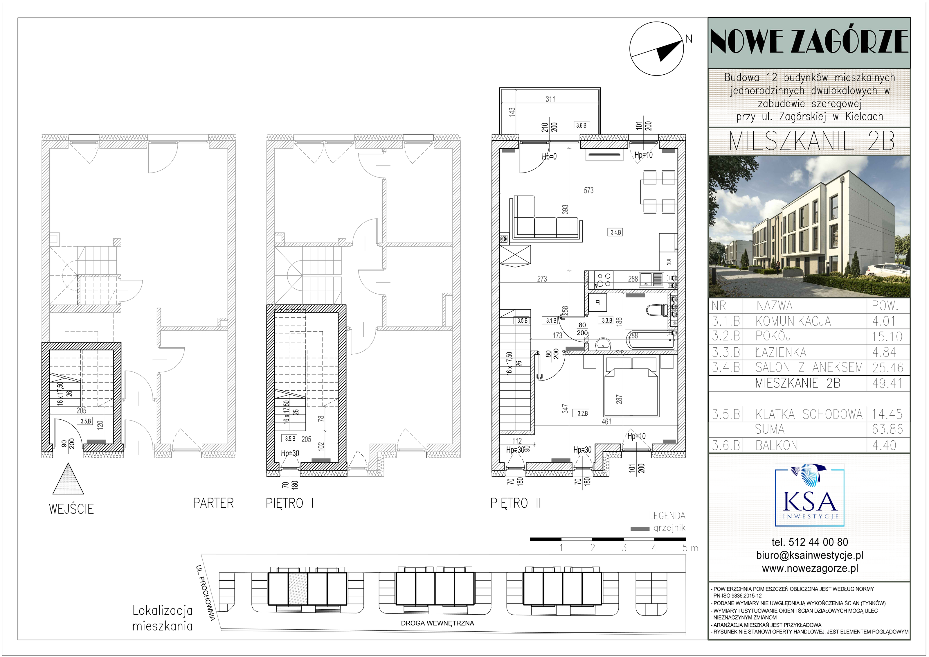 Mieszkanie 49,41 m², piętro 2, oferta nr 2B, Nowe Zagórze, Kielce, Zagórze, ul. Zagórska 288-idx