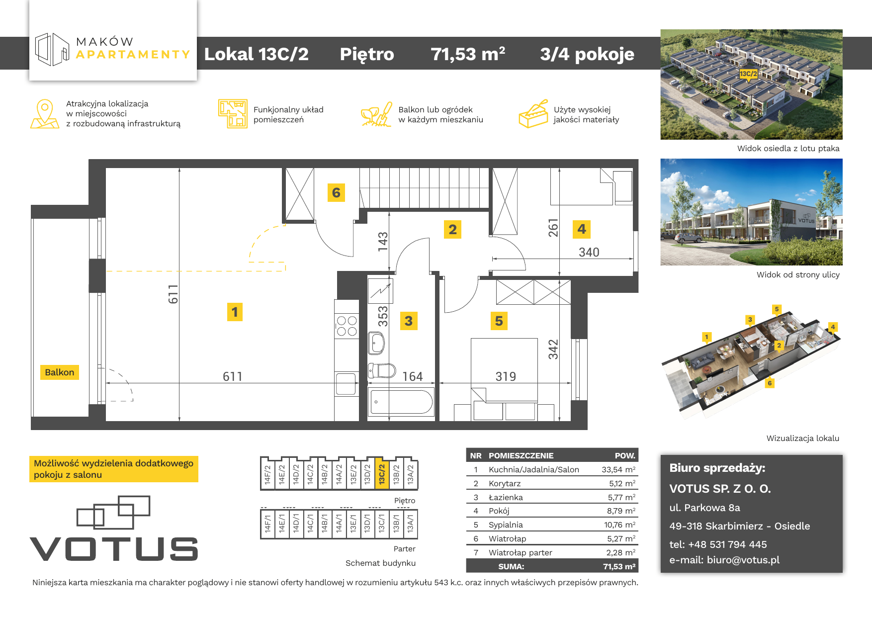 Mieszkanie 71,53 m², parter, oferta nr 13C/2, Maków Apartamenty, Skarbimierz-Osiedle, ul. Maków-idx