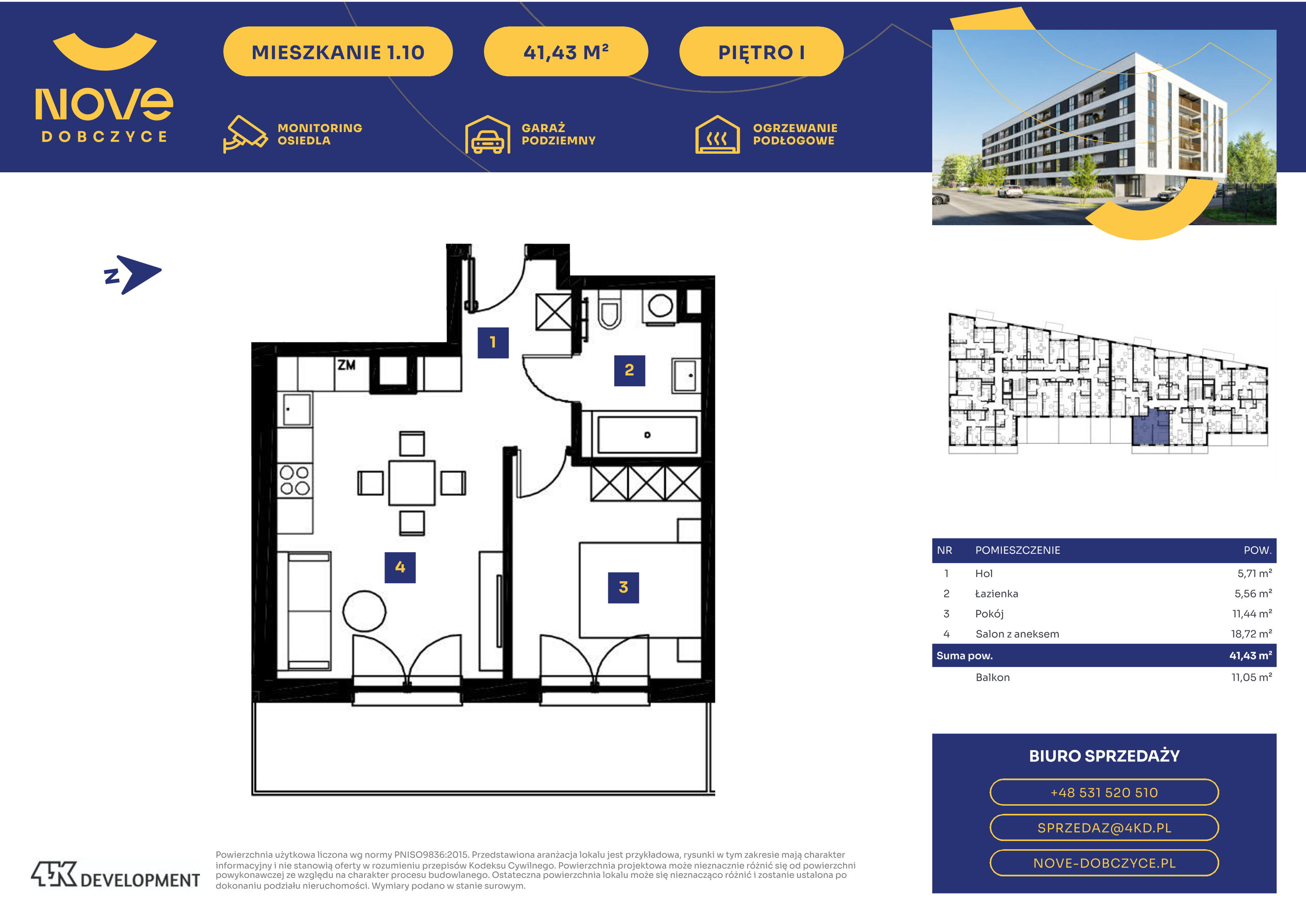 Mieszkanie 41,43 m², piętro 1, oferta nr 1.10., NOVE Dobczyce, Dobczyce, ul. Wesoła / Szkolna-idx