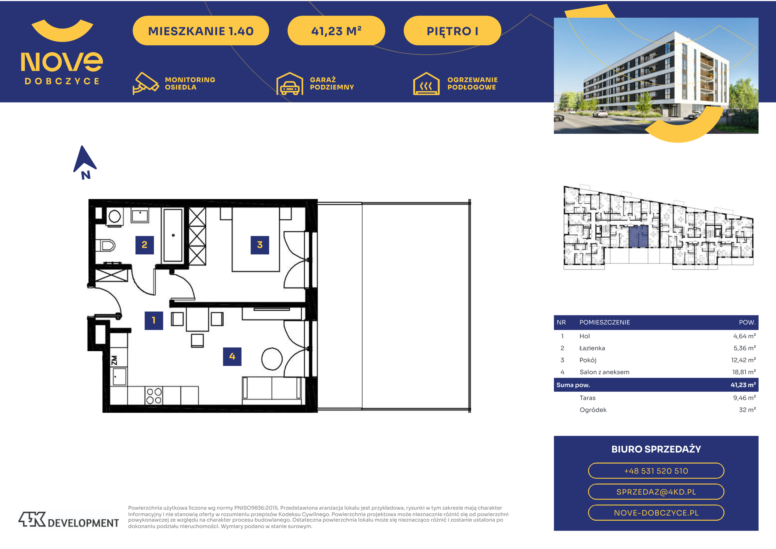 Mieszkanie 41,23 m², piętro 1, oferta nr 1.40., NOVE Dobczyce, Dobczyce, ul. Wesoła / Szkolna-idx