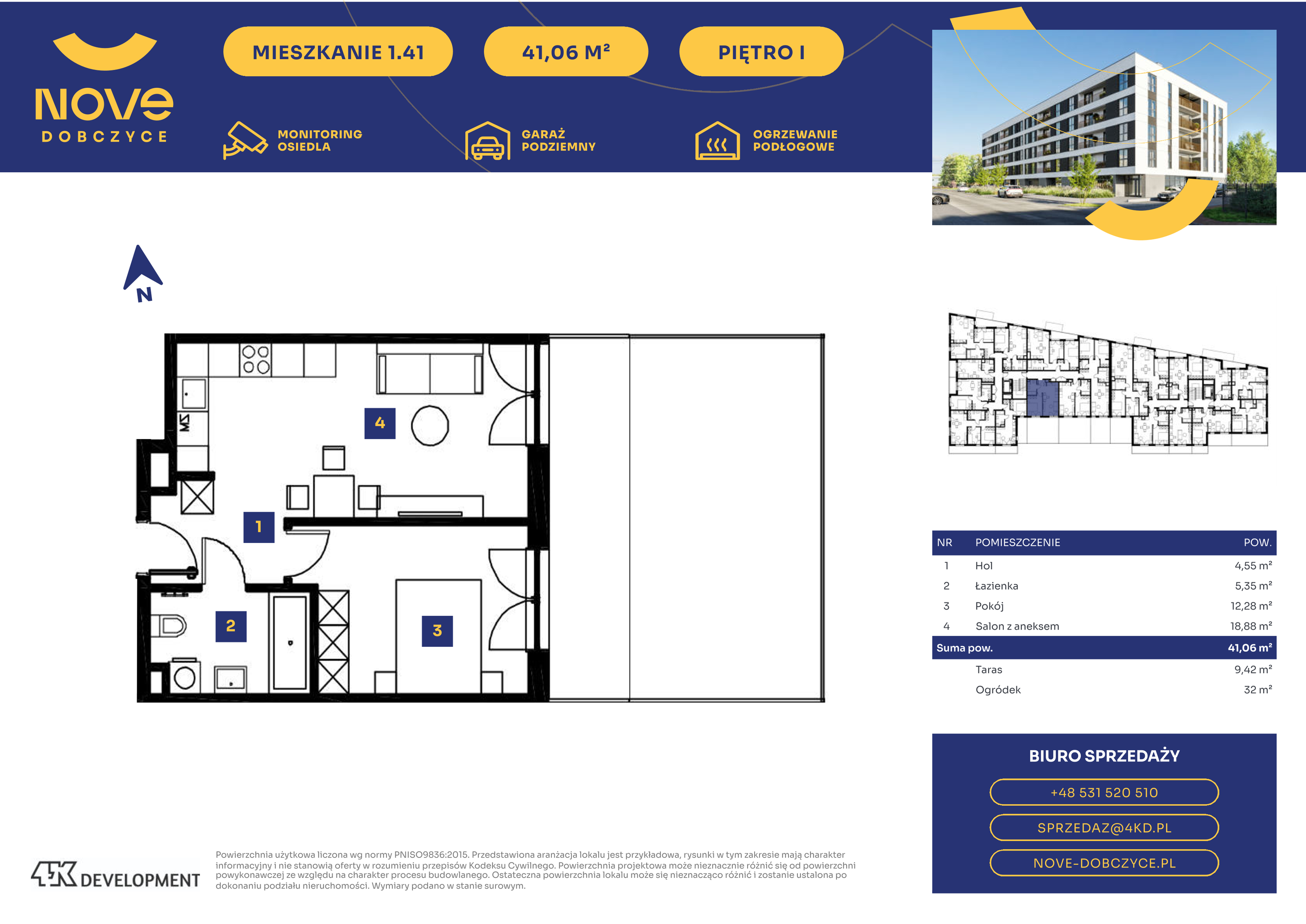 Mieszkanie 41,06 m², piętro 1, oferta nr 1.41., NOVE Dobczyce, Dobczyce, ul. Wesoła / Szkolna-idx