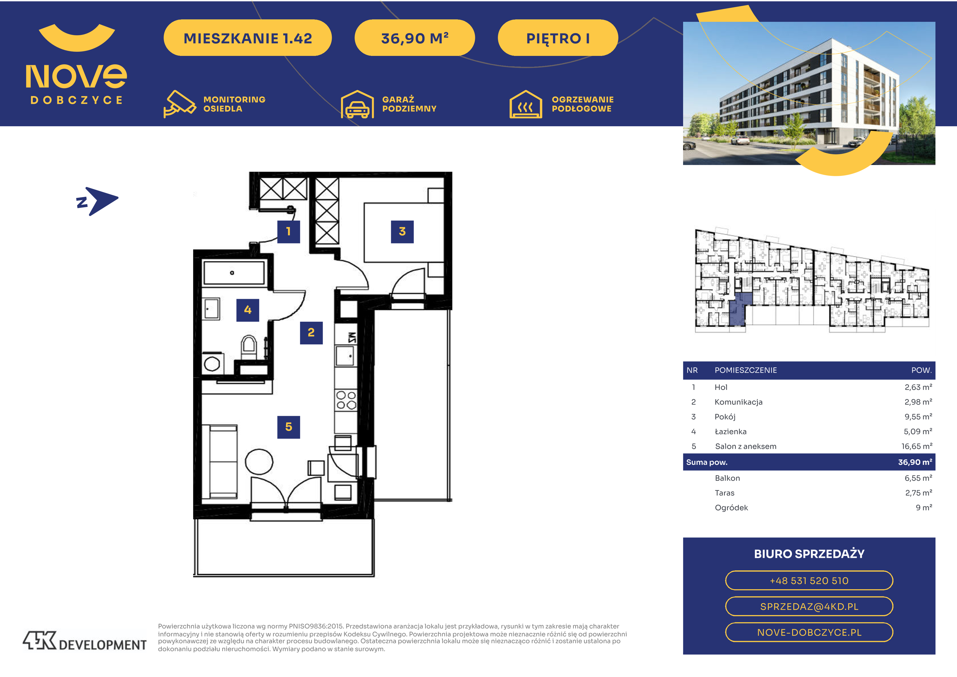 Mieszkanie 36,90 m², piętro 1, oferta nr 1.42., NOVE Dobczyce, Dobczyce, ul. Wesoła / Szkolna-idx