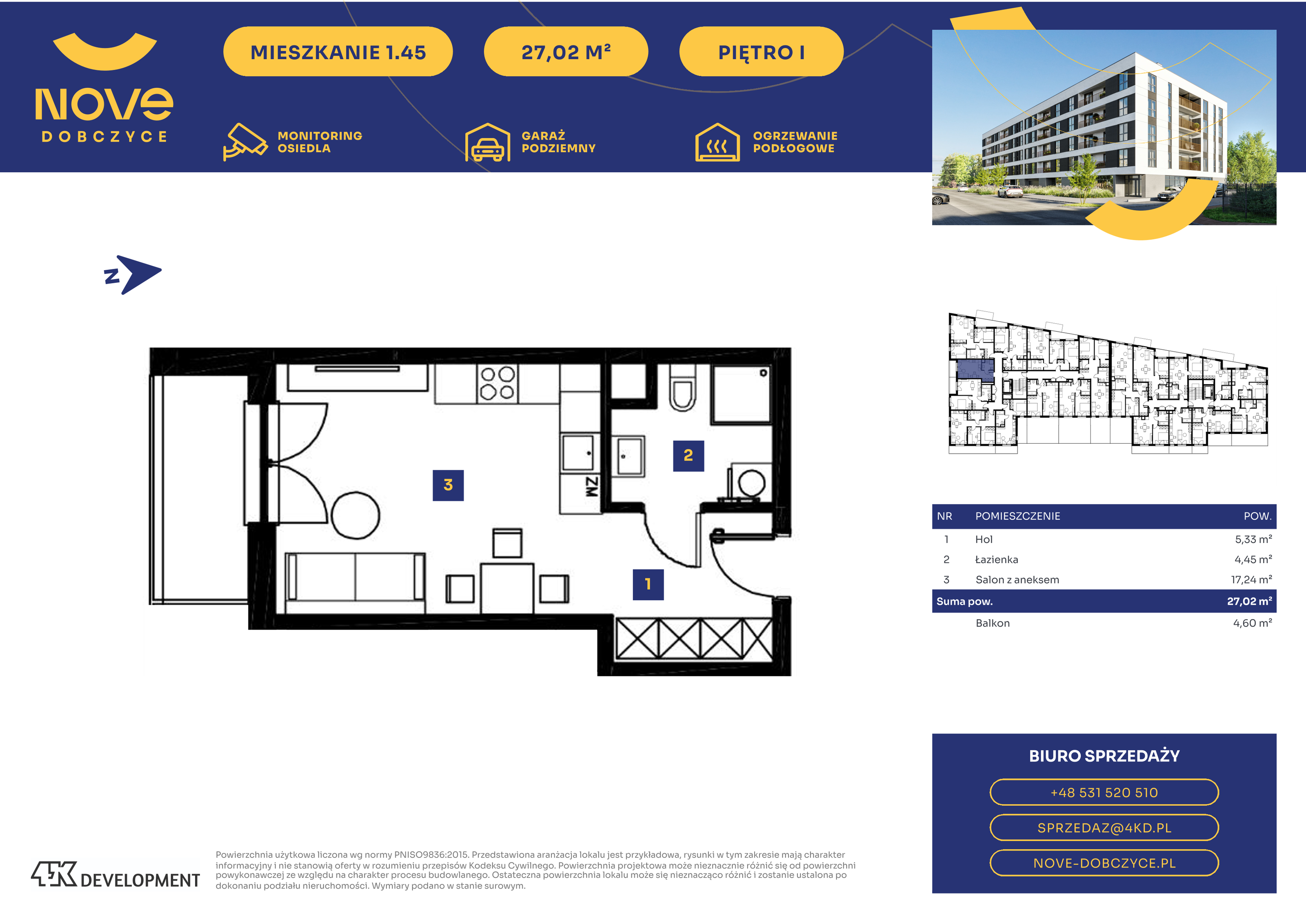 Mieszkanie 27,02 m², piętro 1, oferta nr 1.45., NOVE Dobczyce, Dobczyce, ul. Wesoła / Szkolna-idx