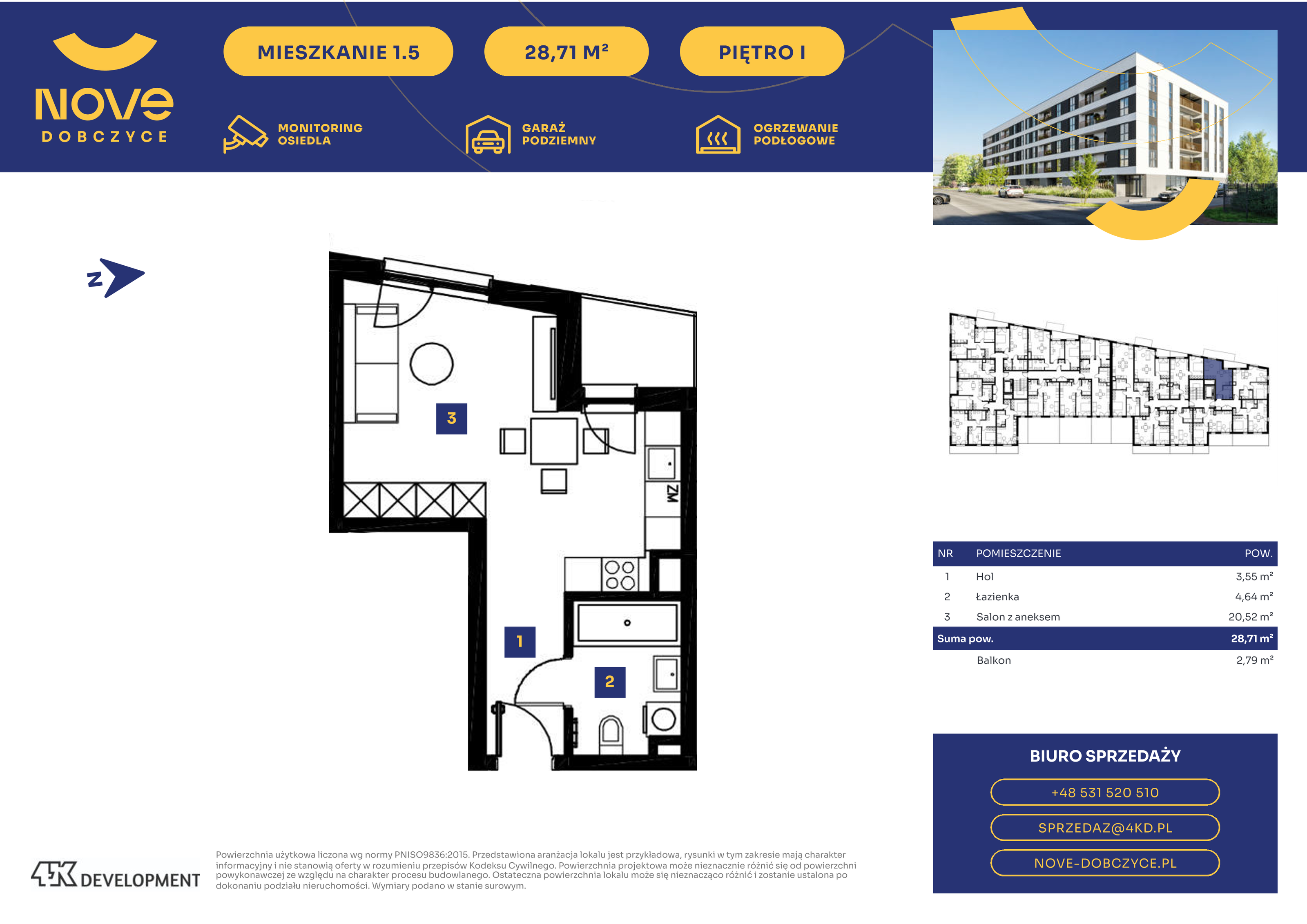 Mieszkanie 28,71 m², piętro 1, oferta nr 1.5., NOVE Dobczyce, Dobczyce, ul. Wesoła / Szkolna-idx