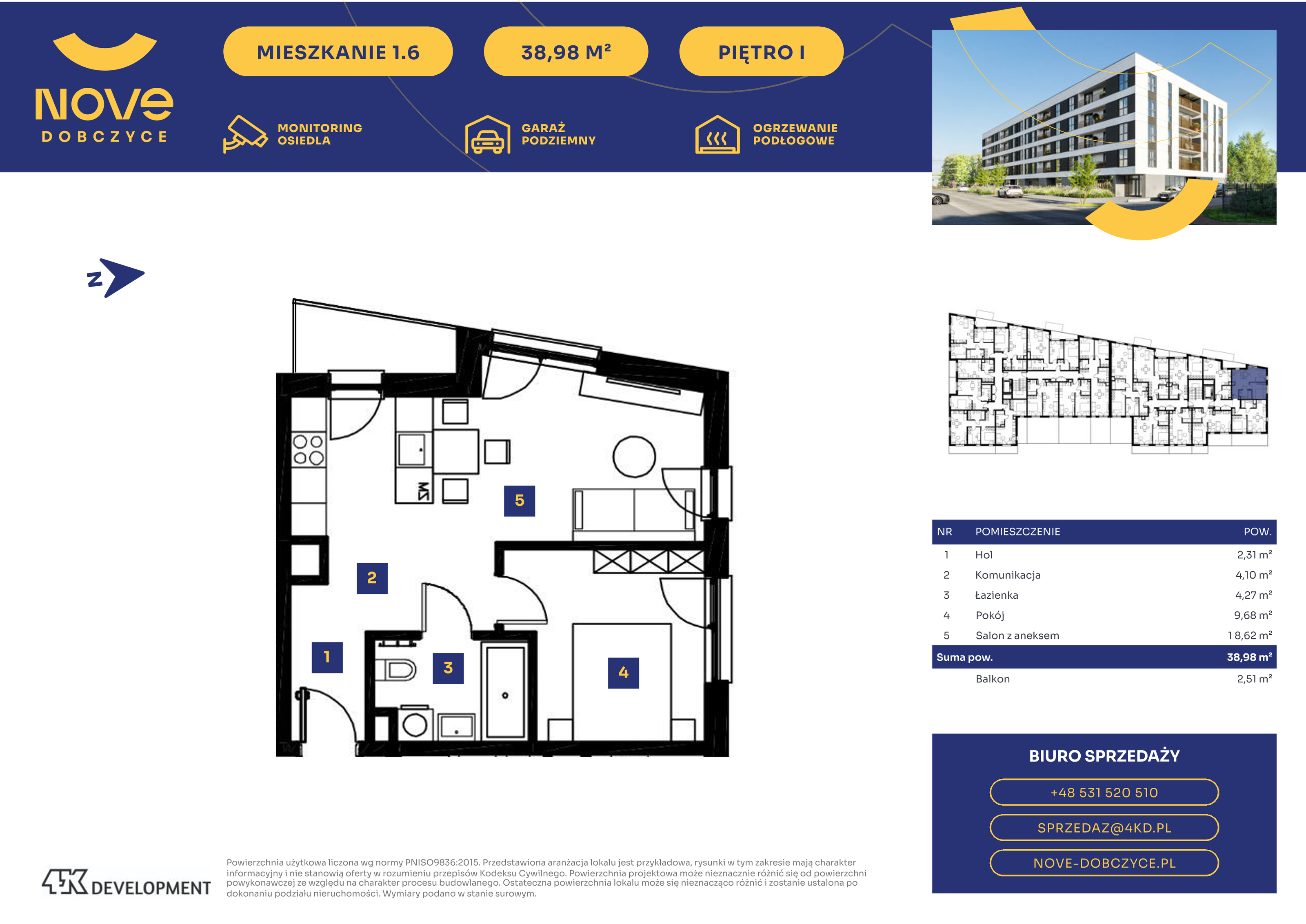 Mieszkanie 38,98 m², piętro 1, oferta nr 1.6., NOVE Dobczyce, Dobczyce, ul. Wesoła / Szkolna-idx