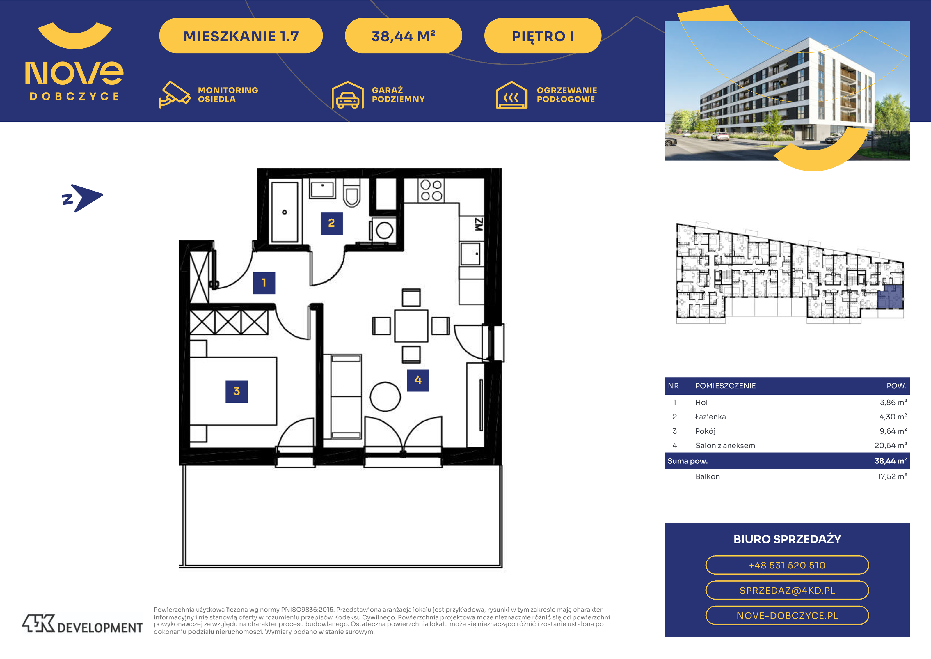 Mieszkanie 38,44 m², piętro 1, oferta nr 1.7., NOVE Dobczyce, Dobczyce, ul. Wesoła / Szkolna-idx