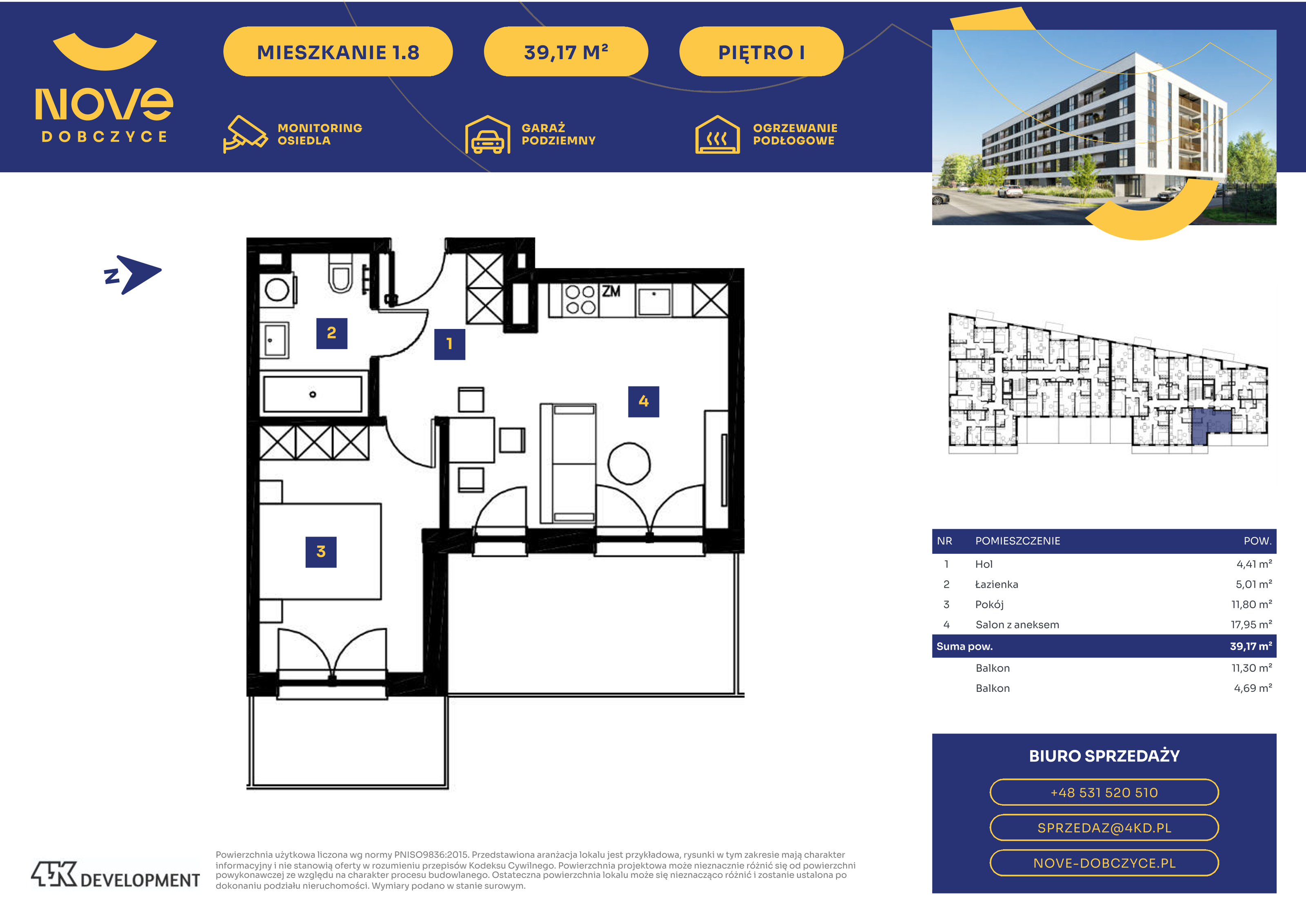 Mieszkanie 39,17 m², piętro 1, oferta nr 1.8., NOVE Dobczyce, Dobczyce, ul. Wesoła / Szkolna-idx