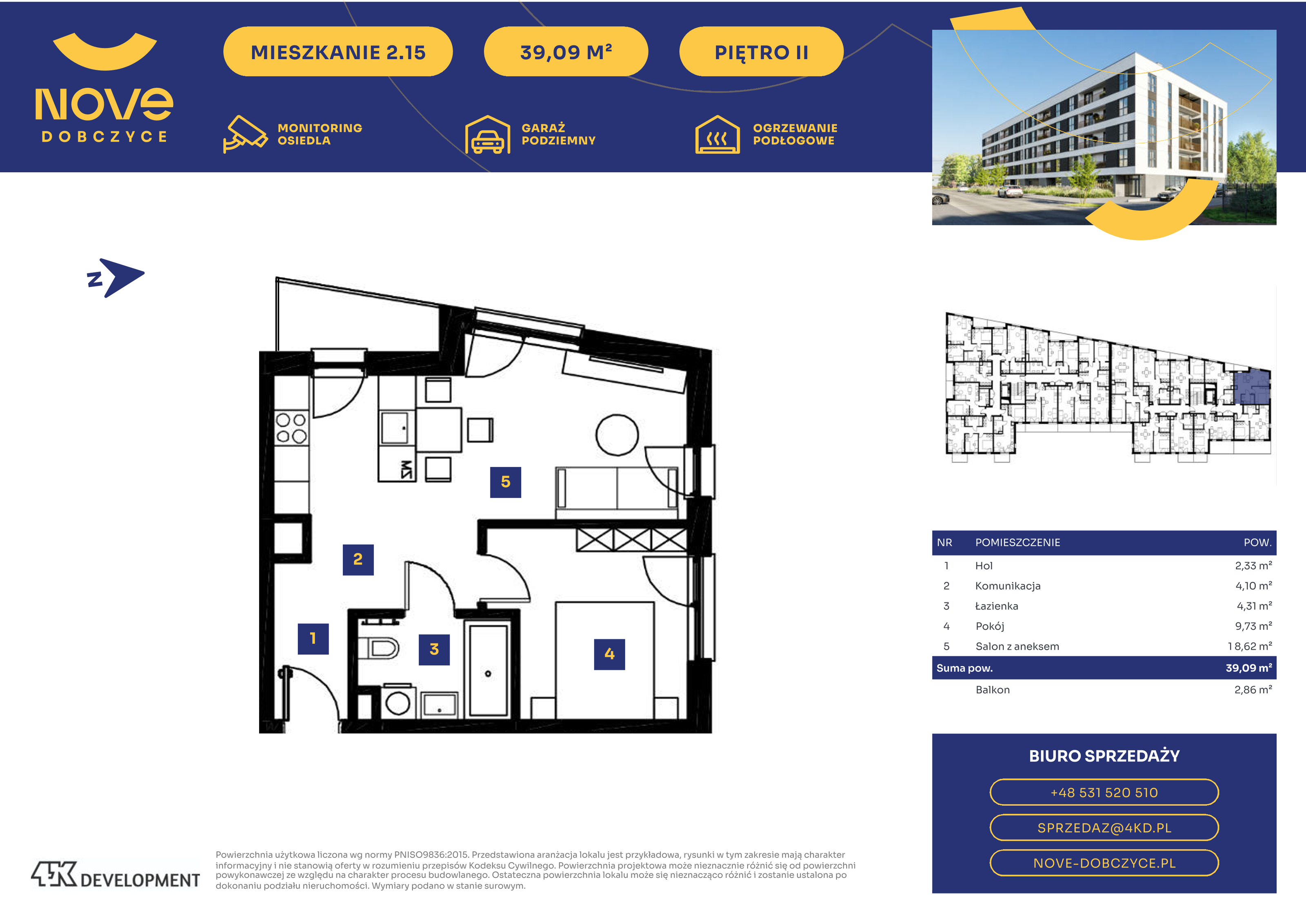 Mieszkanie 39,09 m², piętro 2, oferta nr 2.15., NOVE Dobczyce, Dobczyce, ul. Wesoła / Szkolna-idx