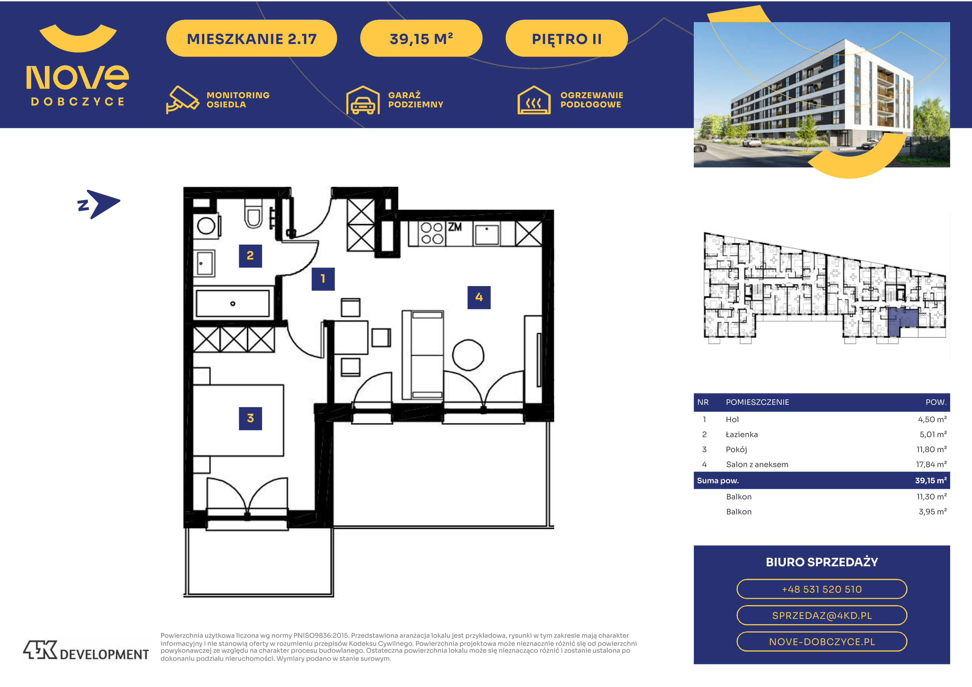 Mieszkanie 39,15 m², piętro 2, oferta nr 2.17., NOVE Dobczyce, Dobczyce, ul. Wesoła / Szkolna-idx