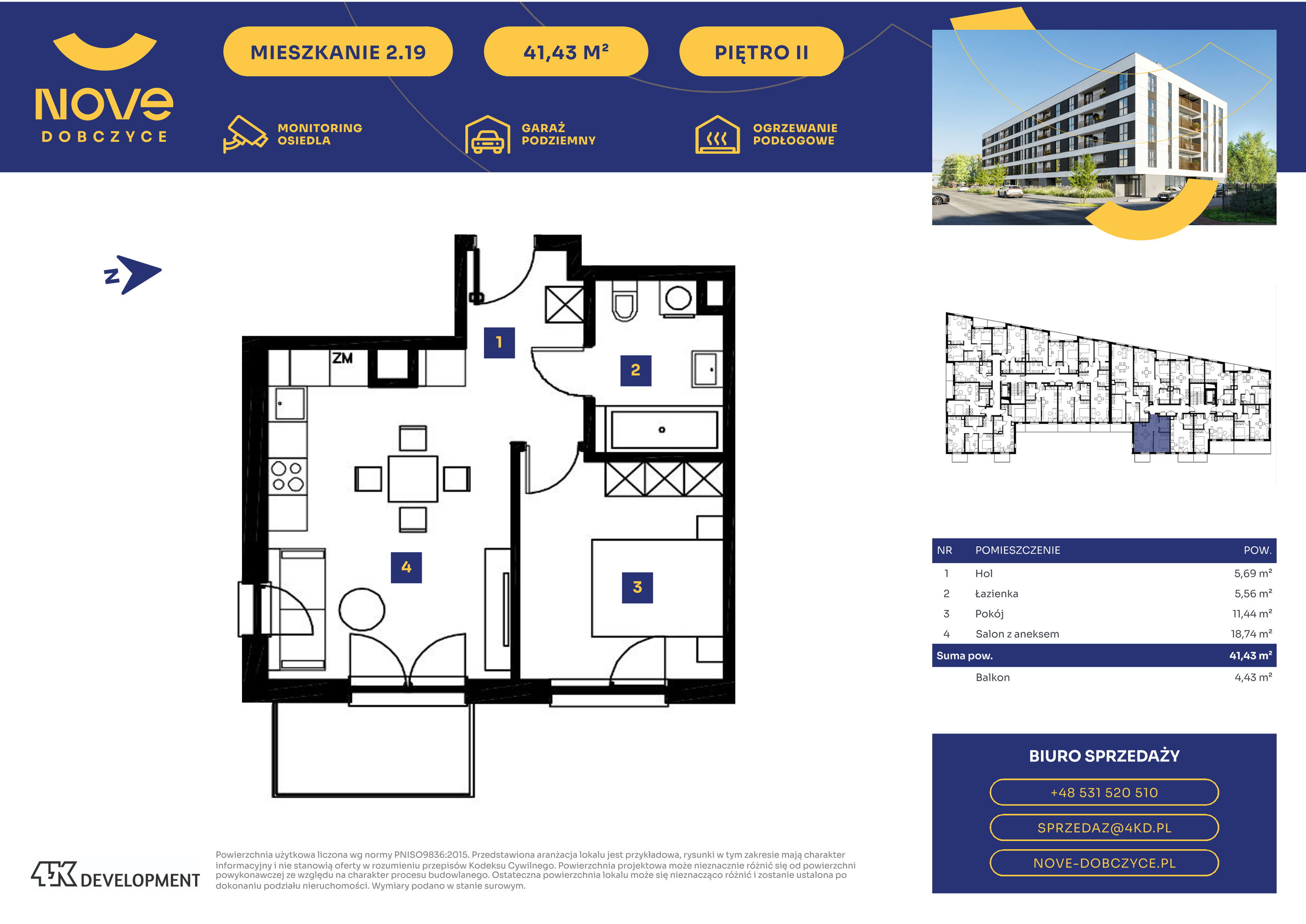 Mieszkanie 41,43 m², piętro 2, oferta nr 2.19., NOVE Dobczyce, Dobczyce, ul. Wesoła / Szkolna-idx