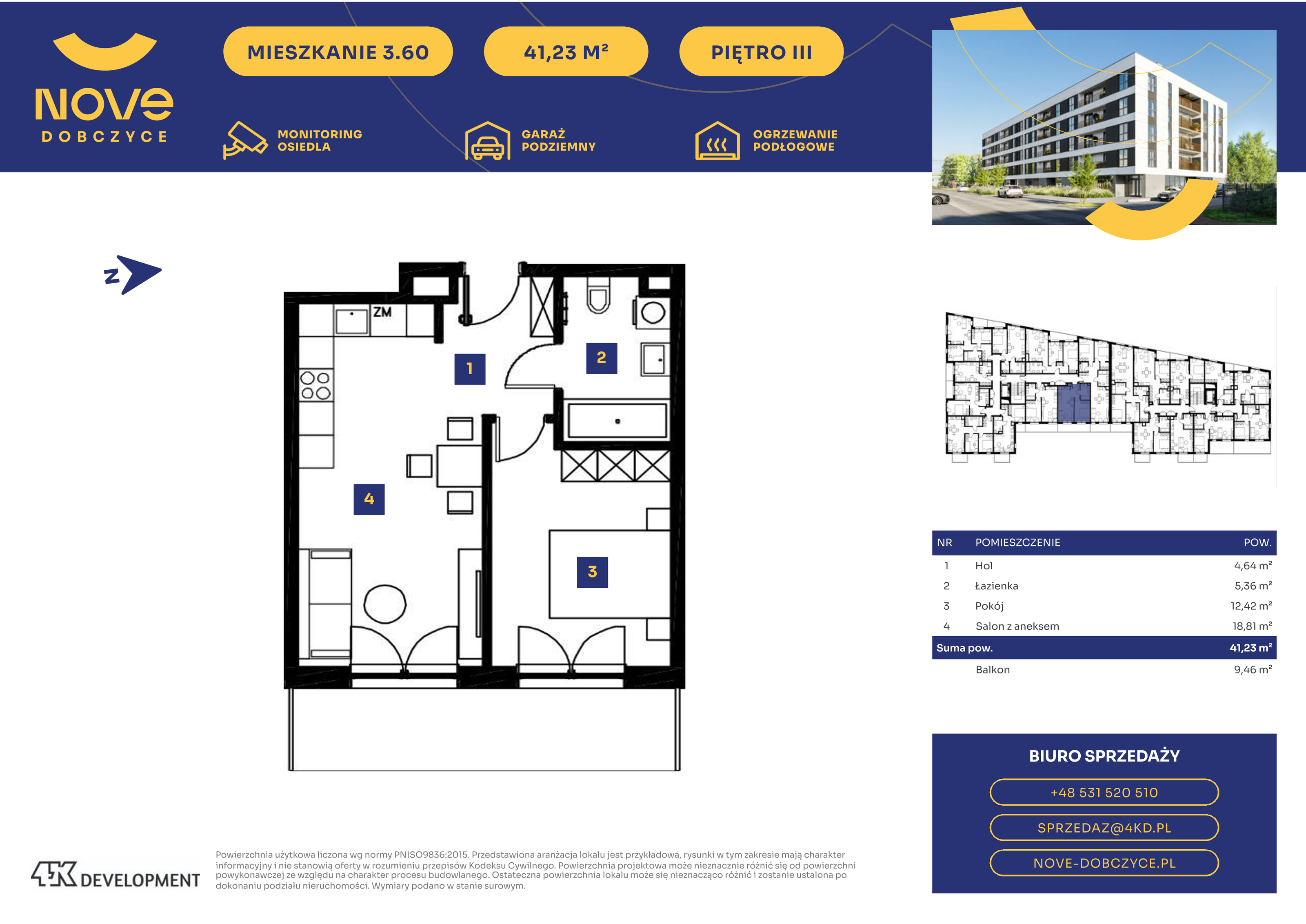 Mieszkanie 41,23 m², piętro 3, oferta nr 3.60., NOVE Dobczyce, Dobczyce, ul. Wesoła / Szkolna-idx