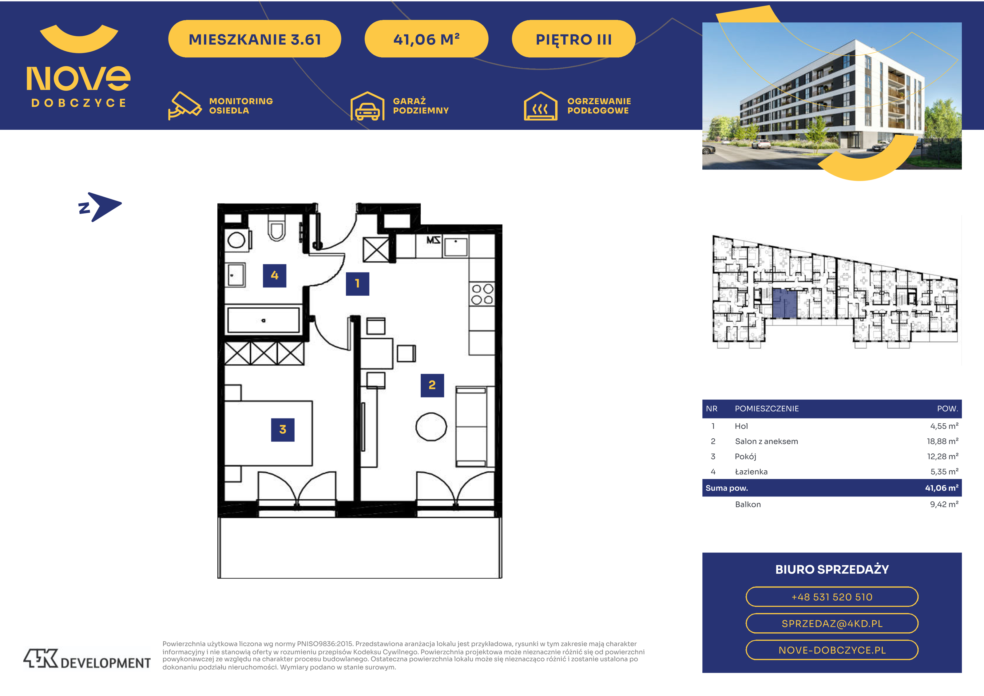 Mieszkanie 41,06 m², piętro 3, oferta nr 3.61., NOVE Dobczyce, Dobczyce, ul. Wesoła / Szkolna-idx