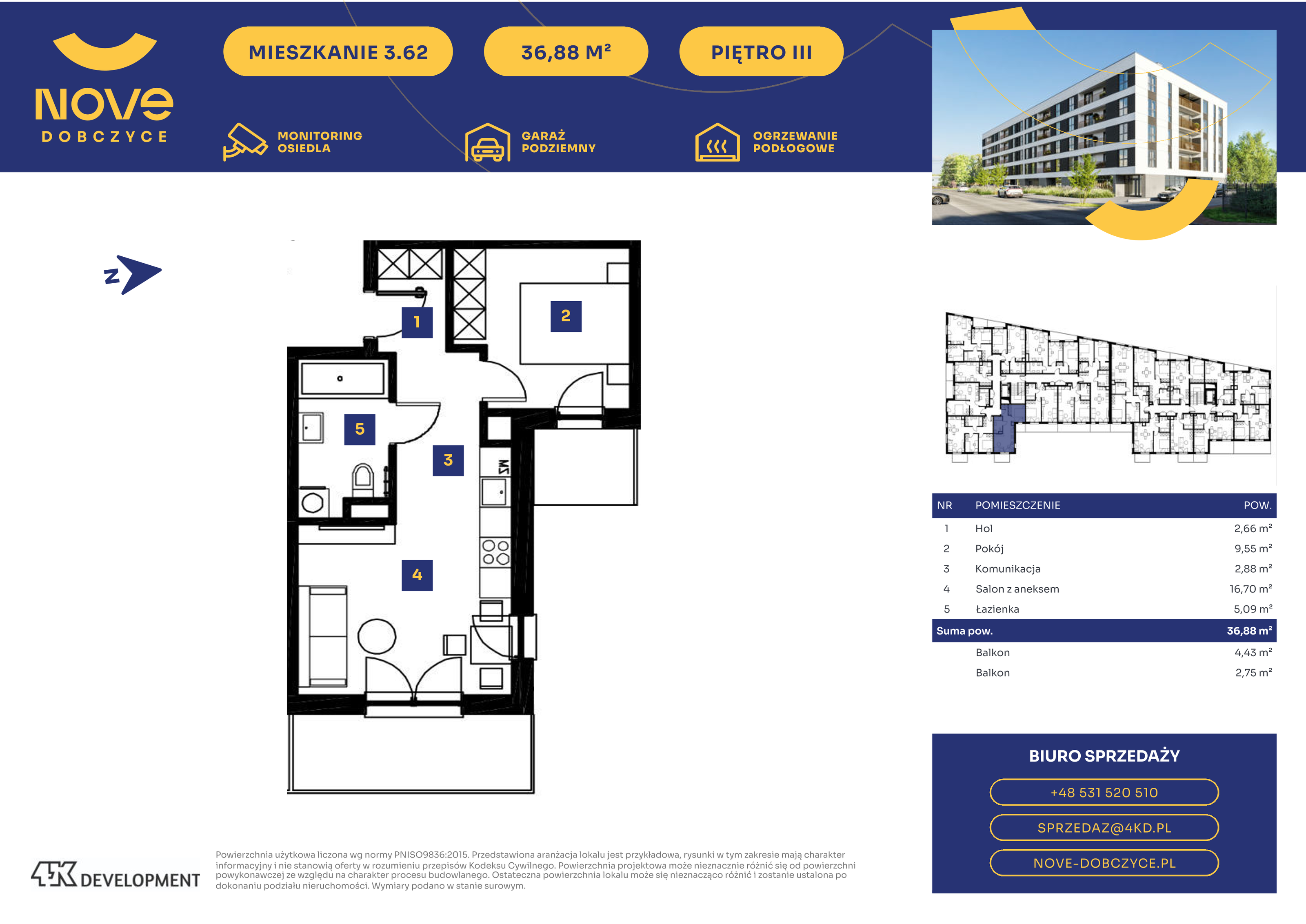 Mieszkanie 36,88 m², piętro 3, oferta nr 3.62., NOVE Dobczyce, Dobczyce, ul. Wesoła / Szkolna-idx