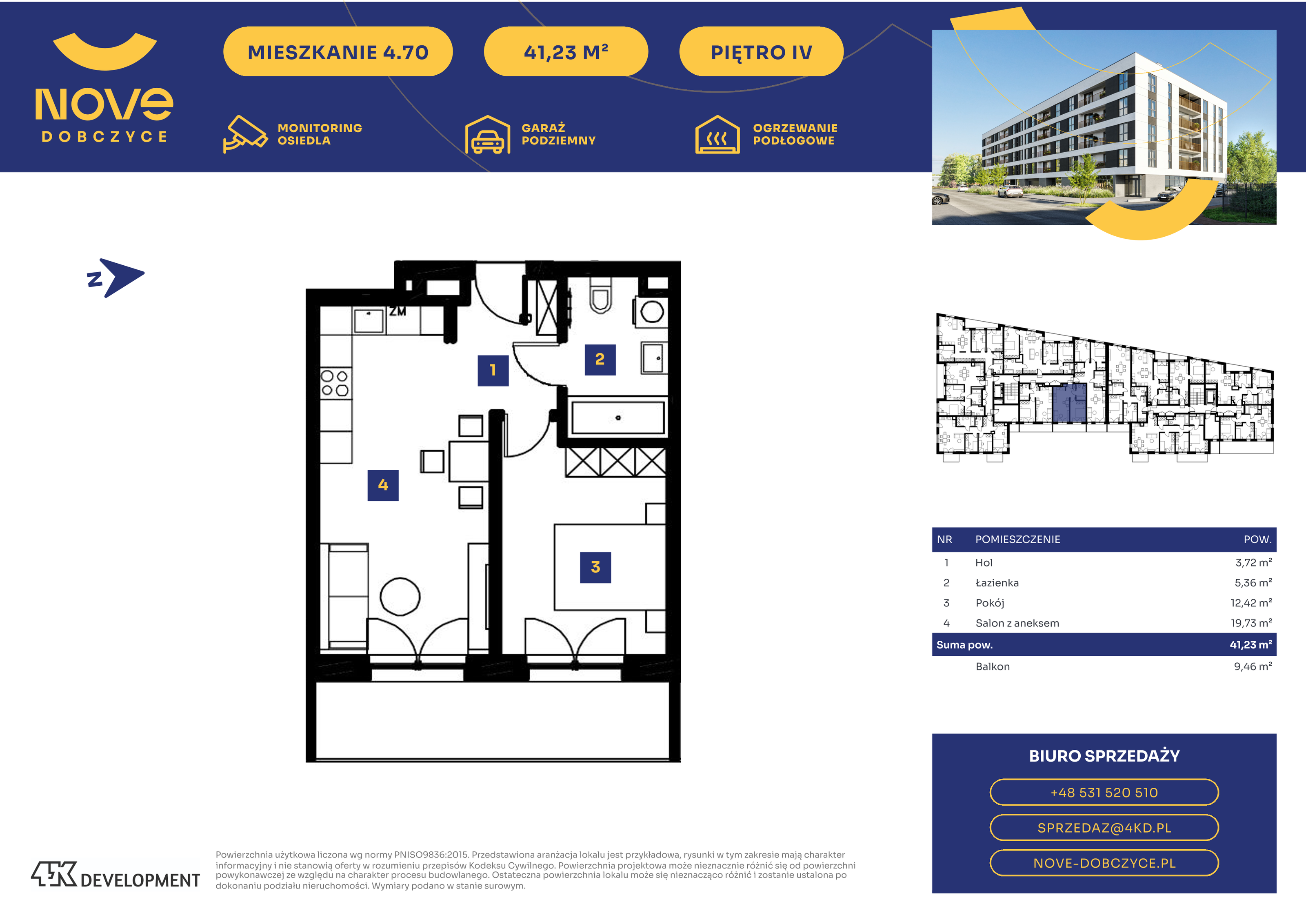 Mieszkanie 41,23 m², piętro 4, oferta nr 4.70., NOVE Dobczyce, Dobczyce, ul. Wesoła / Szkolna-idx