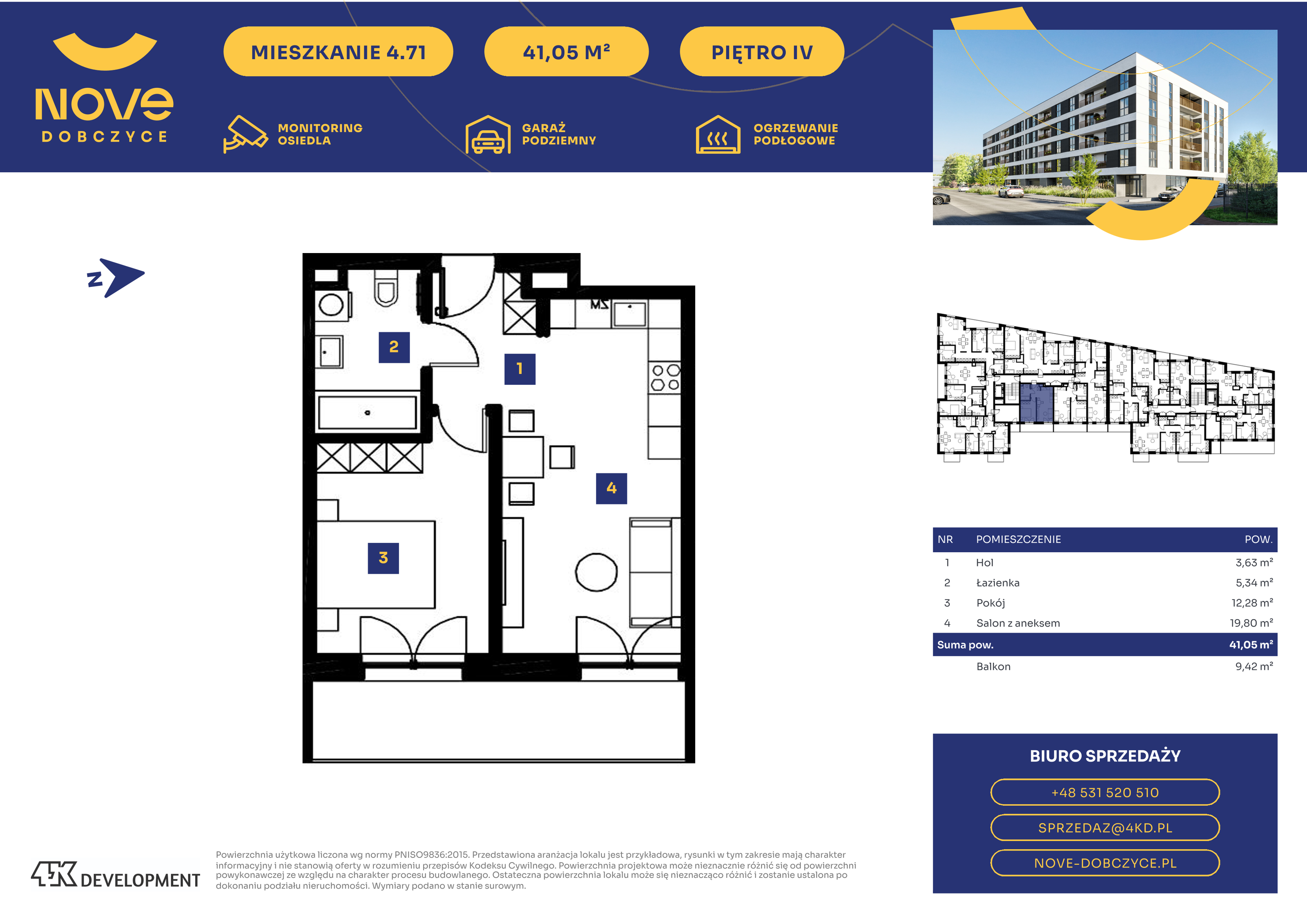 Mieszkanie 41,05 m², piętro 4, oferta nr 4.71., NOVE Dobczyce, Dobczyce, ul. Wesoła / Szkolna-idx