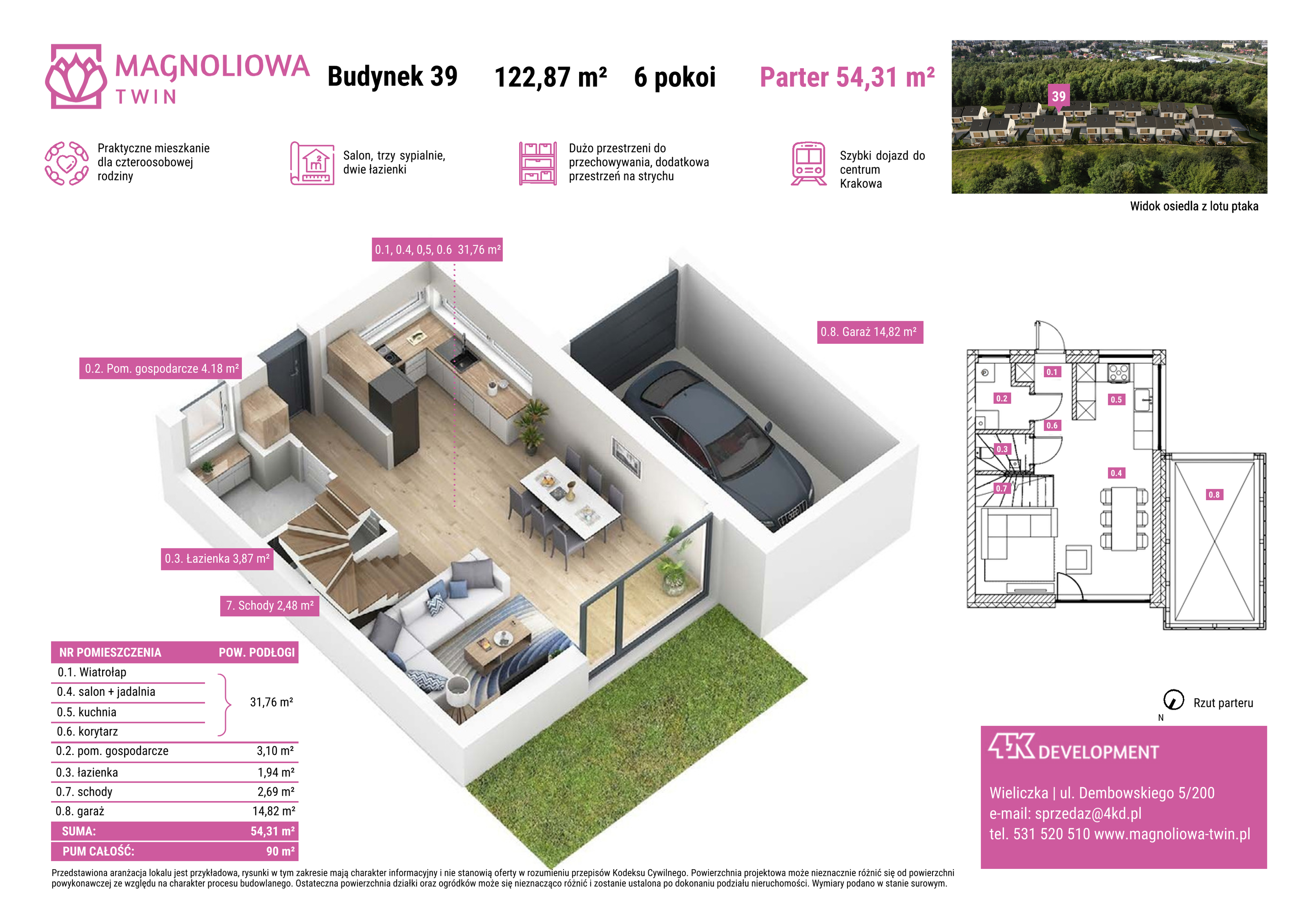 Dom 122,87 m², oferta nr A/39, Magnoliowa Twin - II Etap, Wieliczka, ul. Magnoliowa-idx