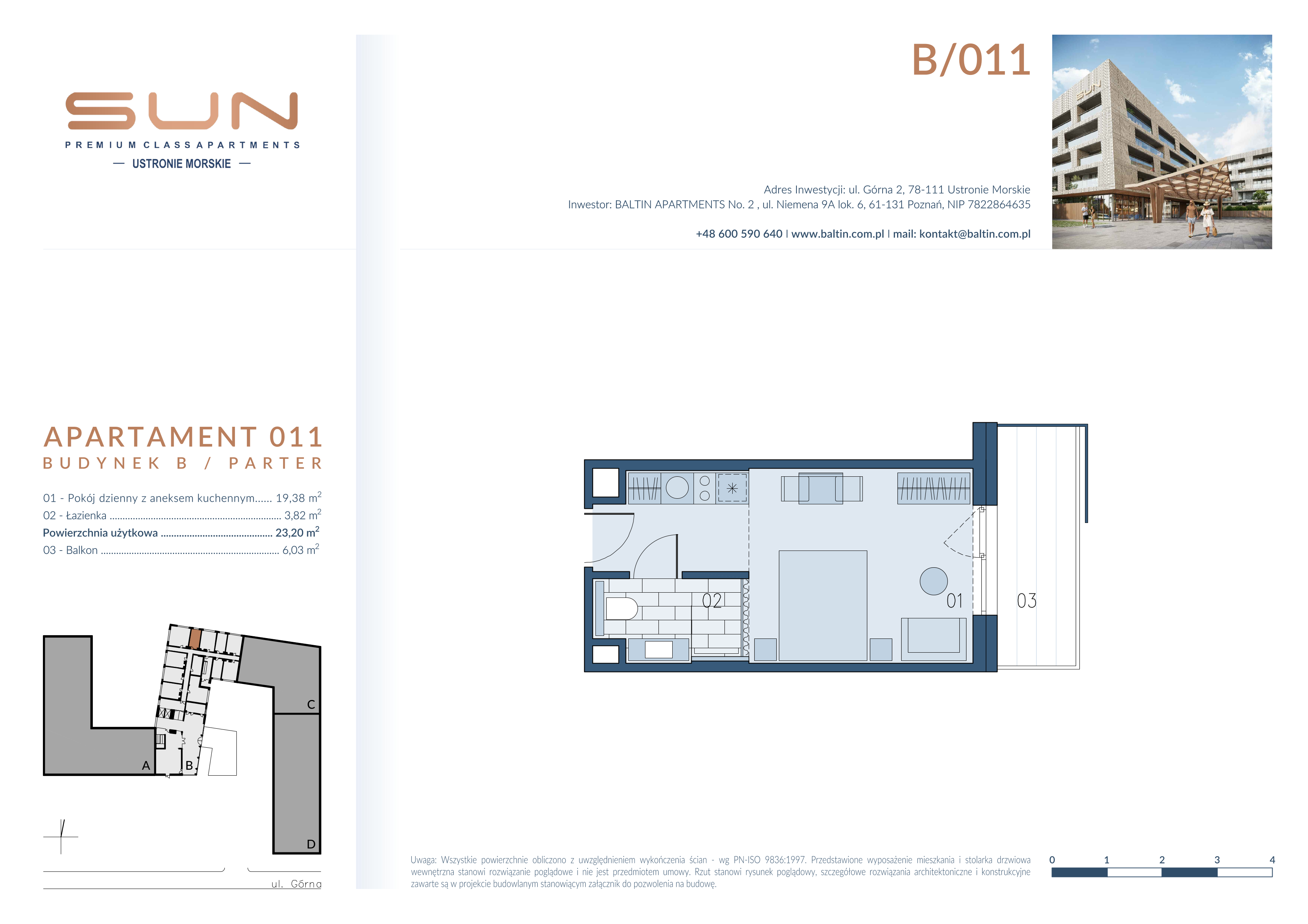 Apartament 23,20 m², parter, oferta nr B/011, Bałtyk SUN ***** Premium Hotel & Apartaments, Ustronie Morskie, ul. Górna 2-idx