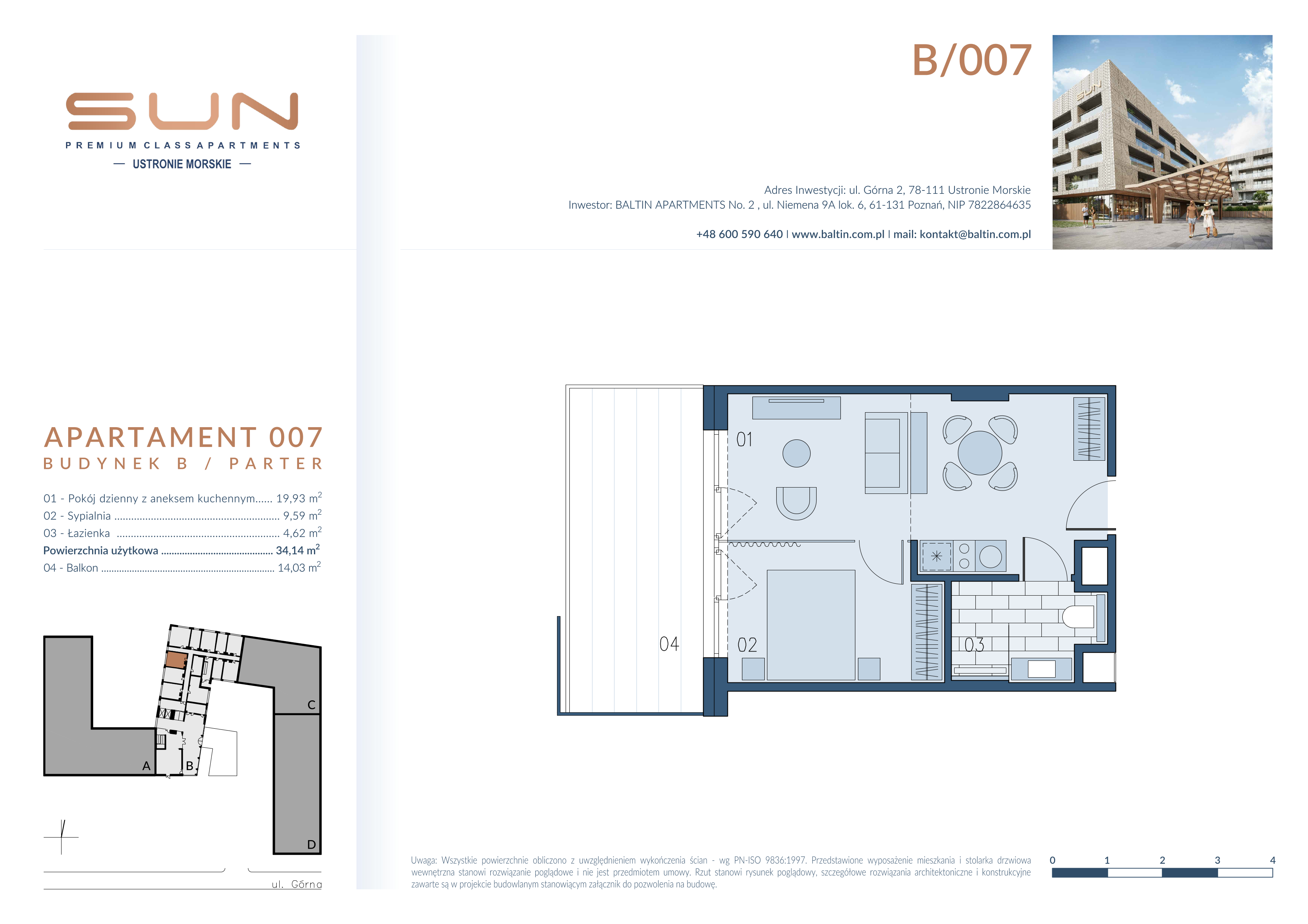 Apartament 34,14 m², parter, oferta nr B/007, Bałtyk SUN ***** Premium Hotel & Apartaments, Ustronie Morskie, ul. Górna 2-idx