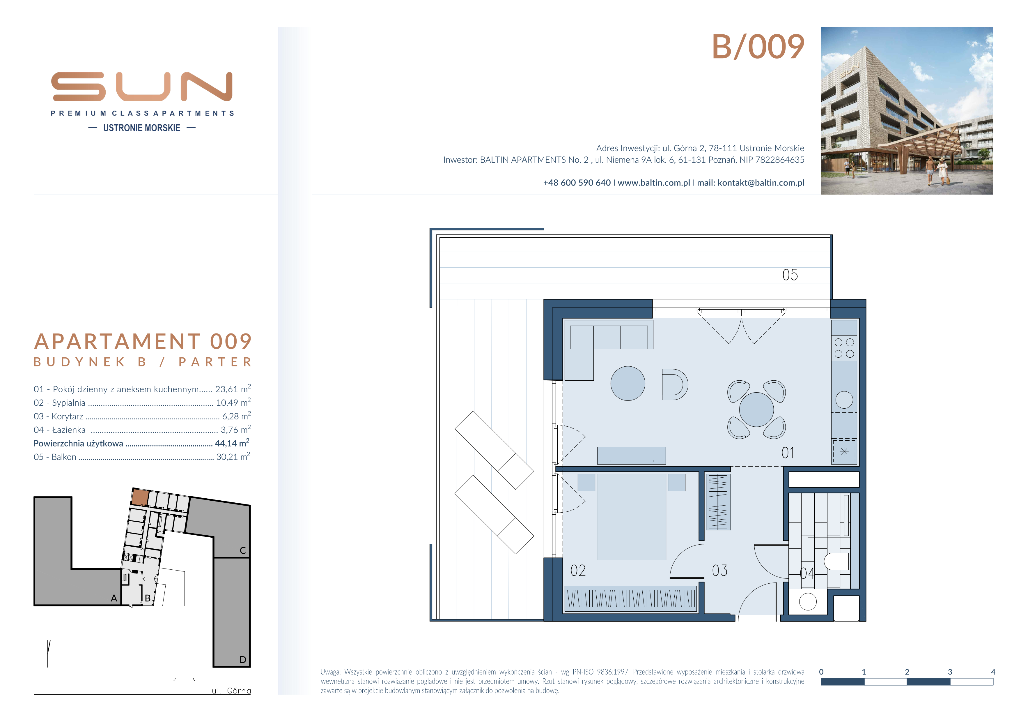 Mieszkanie 44,14 m², parter, oferta nr B/009, Bałtyk SUN ***** Premium Hotel & Apartaments, Ustronie Morskie, ul. Górna 2-idx