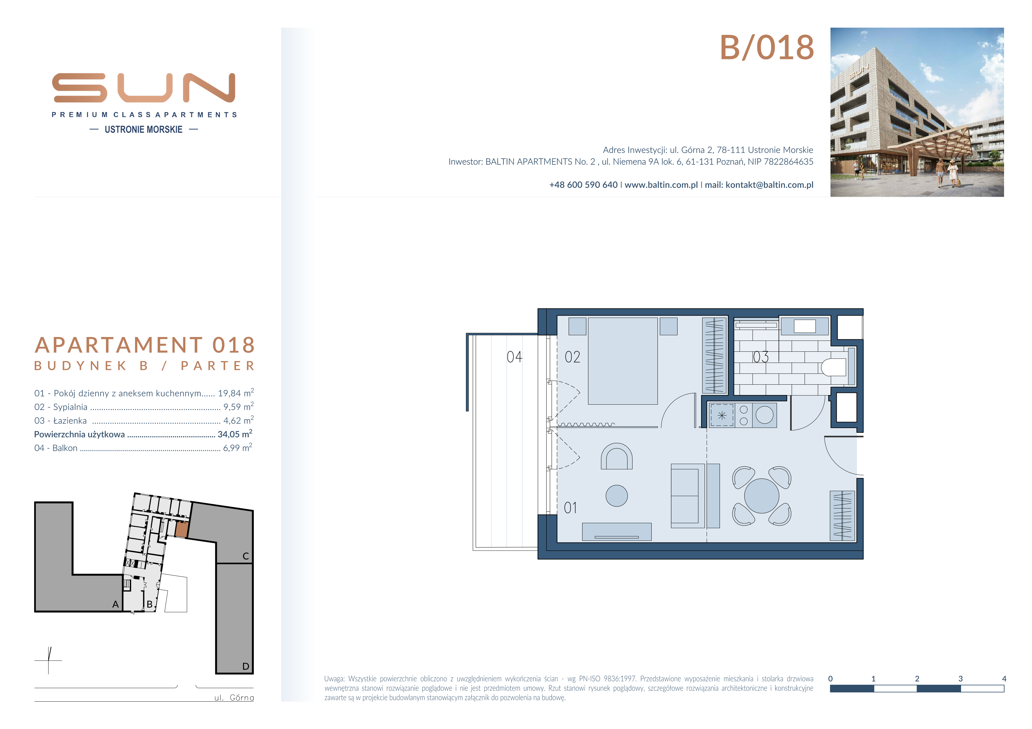 Mieszkanie 34,05 m², parter, oferta nr B/018, Bałtyk SUN ***** Premium Hotel & Apartaments, Ustronie Morskie, ul. Górna 2-idx