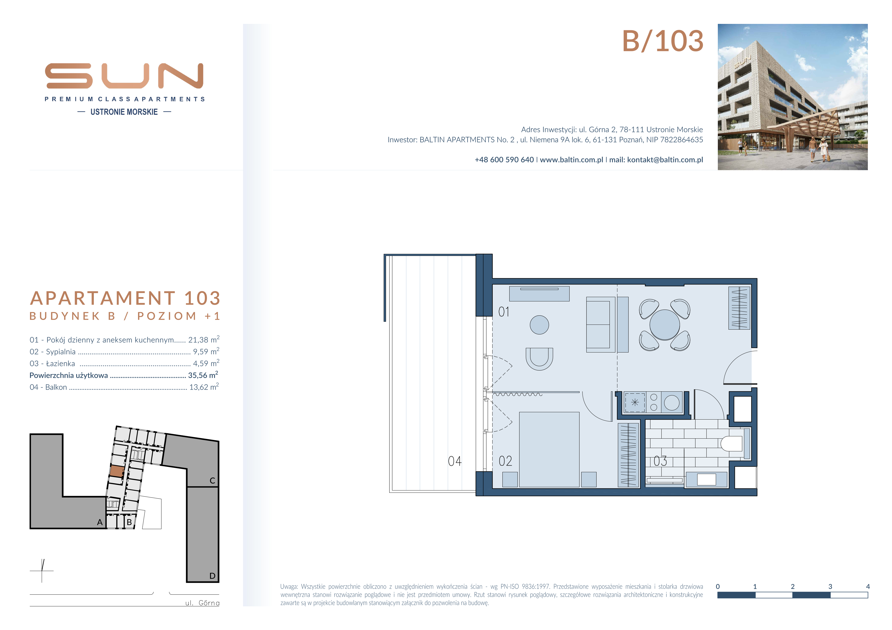 Mieszkanie 35,56 m², piętro 1, oferta nr B/103, Bałtyk SUN ***** Premium Hotel & Apartaments, Ustronie Morskie, ul. Górna 2-idx