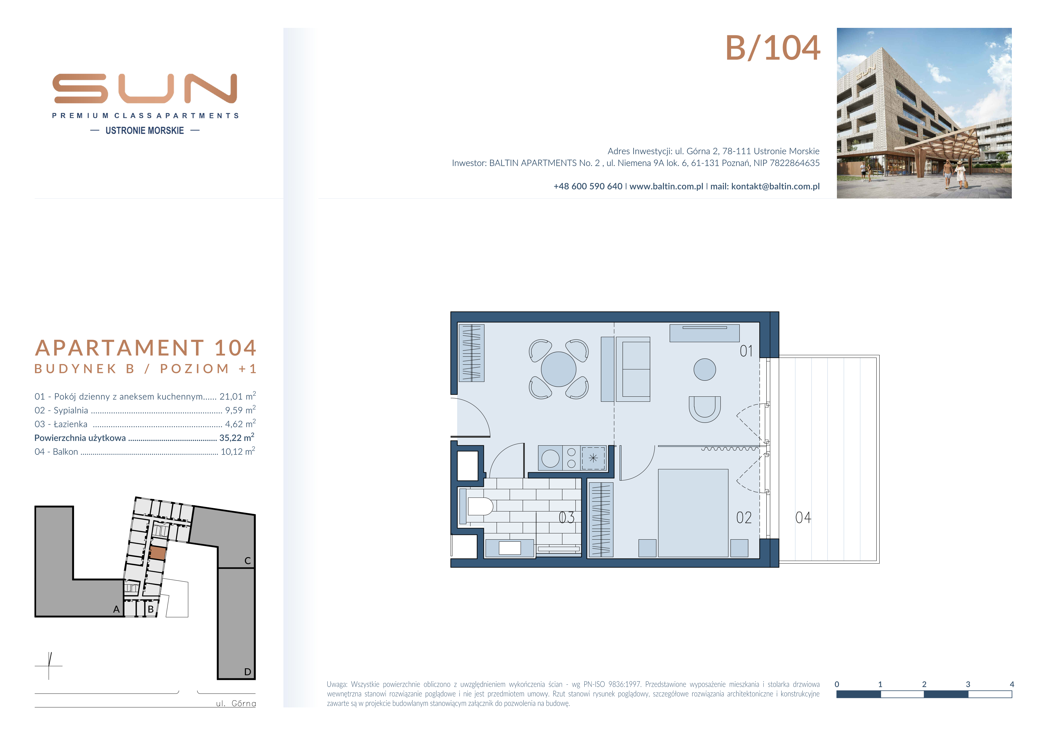 Mieszkanie 35,22 m², piętro 1, oferta nr B/104, Bałtyk SUN ***** Premium Hotel & Apartaments, Ustronie Morskie, ul. Górna 2-idx