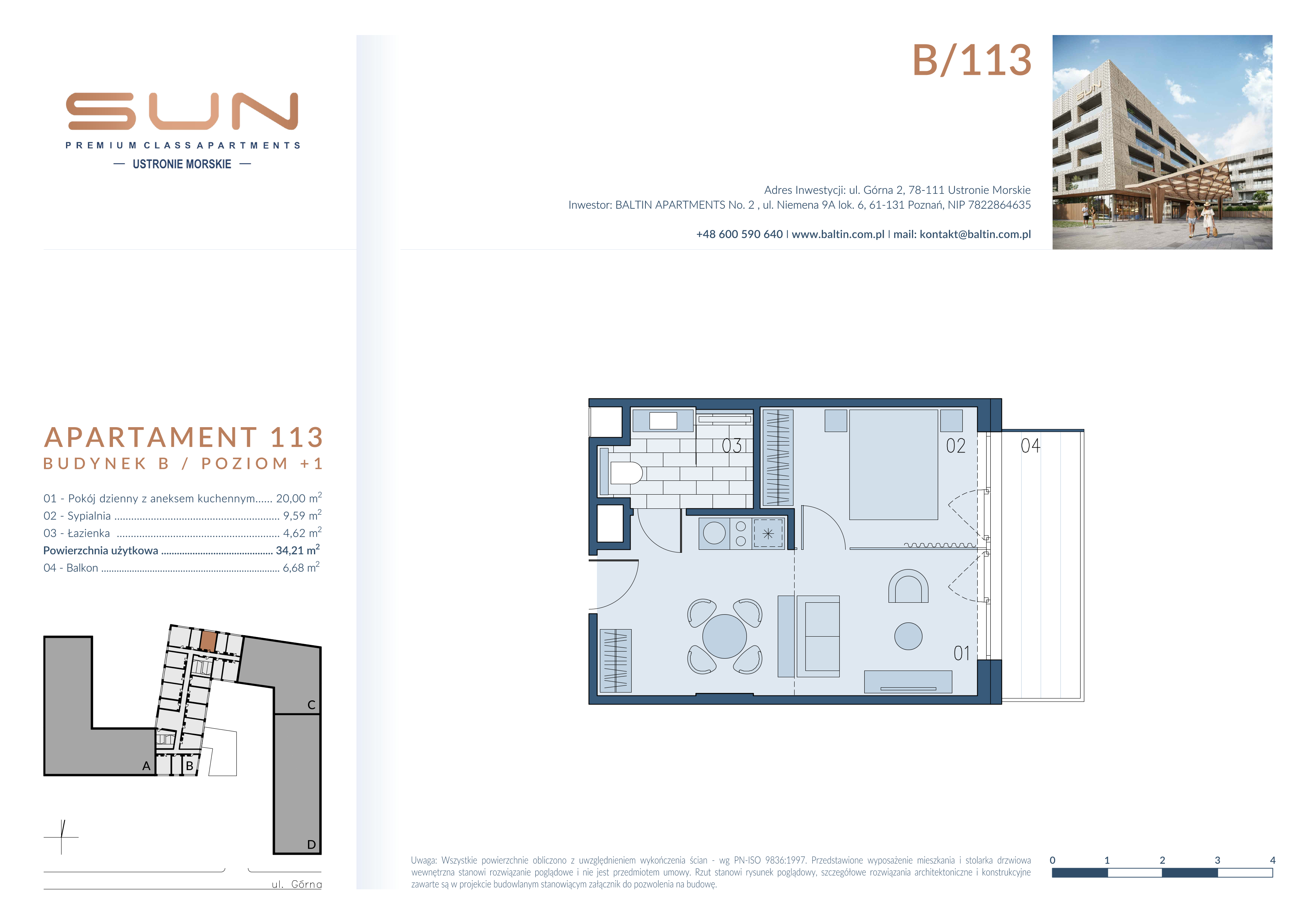 Mieszkanie 34,21 m², piętro 1, oferta nr B/113, Bałtyk SUN ***** Premium Hotel & Apartaments, Ustronie Morskie, ul. Górna 2-idx