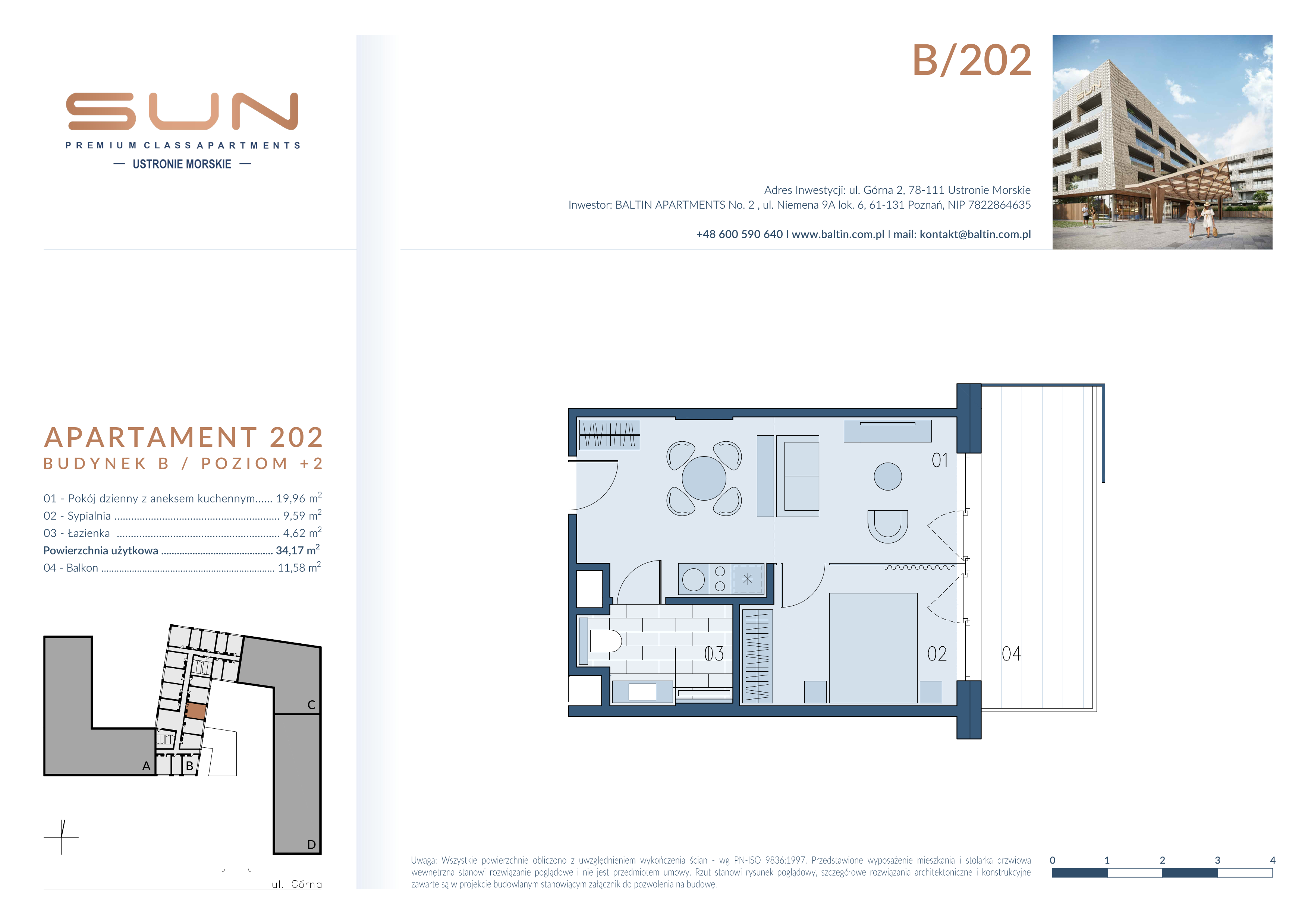 Mieszkanie 34,17 m², piętro 2, oferta nr B/202, Bałtyk SUN ***** Premium Hotel & Apartaments, Ustronie Morskie, ul. Górna 2-idx