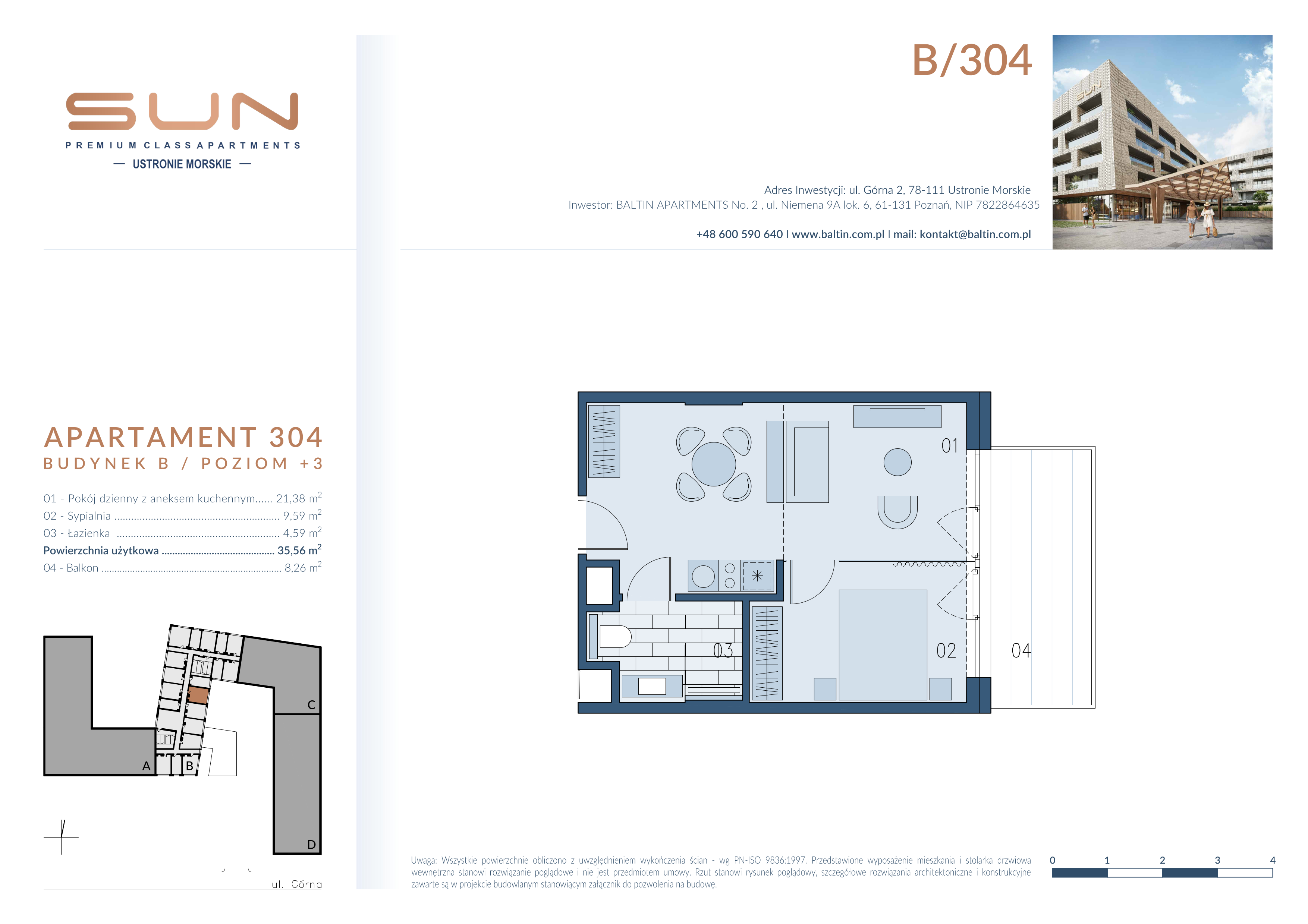 Apartament 35,56 m², piętro 3, oferta nr B/304, Bałtyk SUN ***** Premium Hotel & Apartaments, Ustronie Morskie, ul. Górna 2-idx