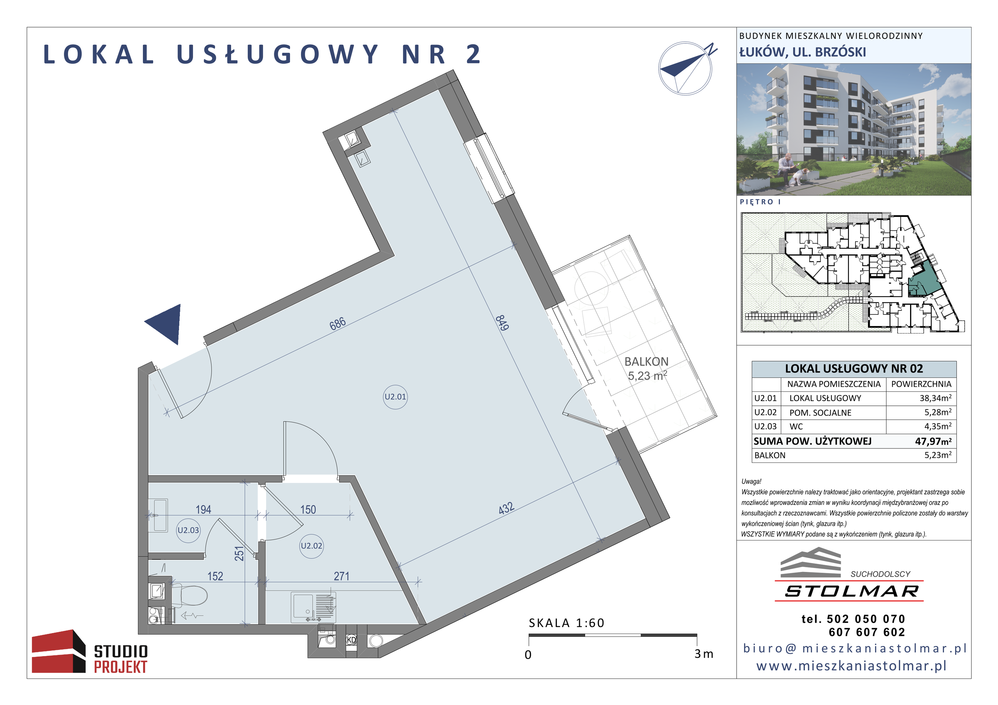 Lokal użytkowy 47,97 m², oferta nr U2, Osiedle Brzóski 21 - lokale użytkowe, Łuków, ul. Brzóski 21-idx