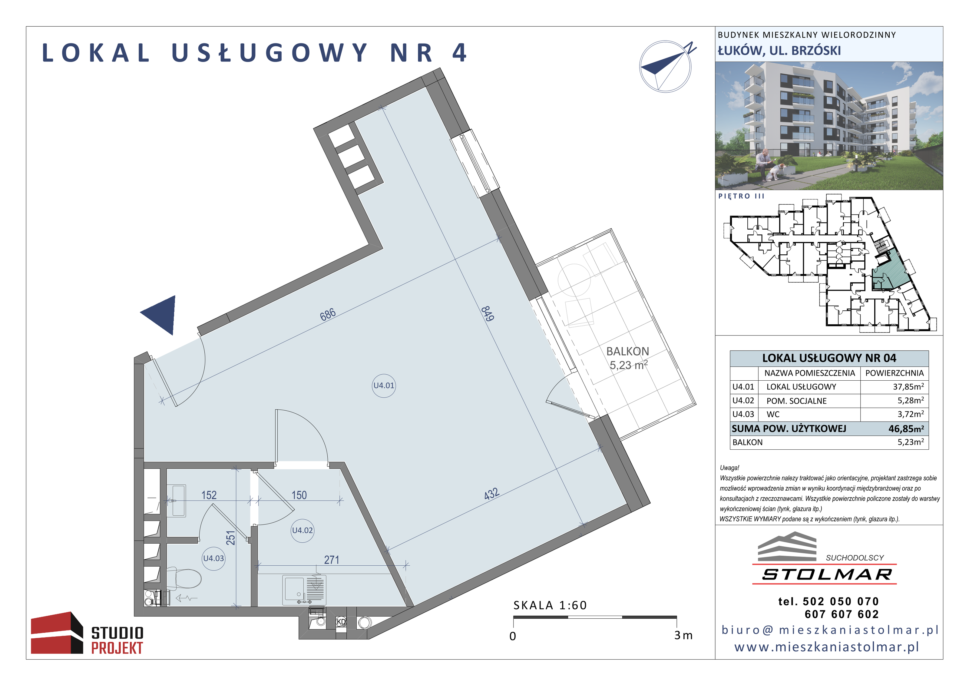 Lokal użytkowy 46,85 m², oferta nr U4, Osiedle Brzóski 21 - lokale użytkowe, Łuków, ul. Brzóski 21-idx