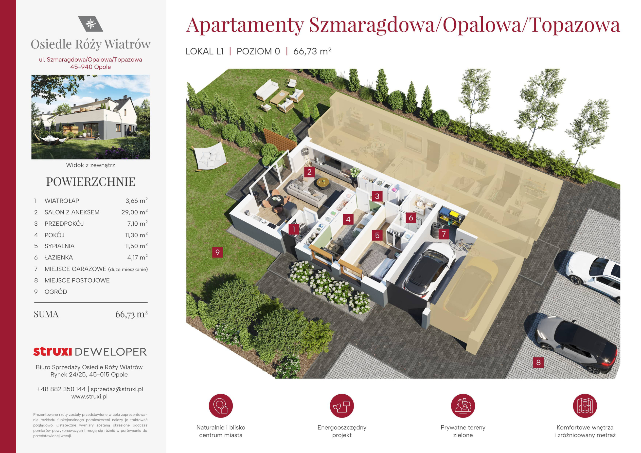 Mieszkanie 66,73 m², parter, oferta nr Ap58L1, Osiedle Róży Wiatrów, Opole, Chmielowice, ul. Opalowa / Szmaragdowa / Daktylowa / al. Miętowa / Maciejkowa-idx