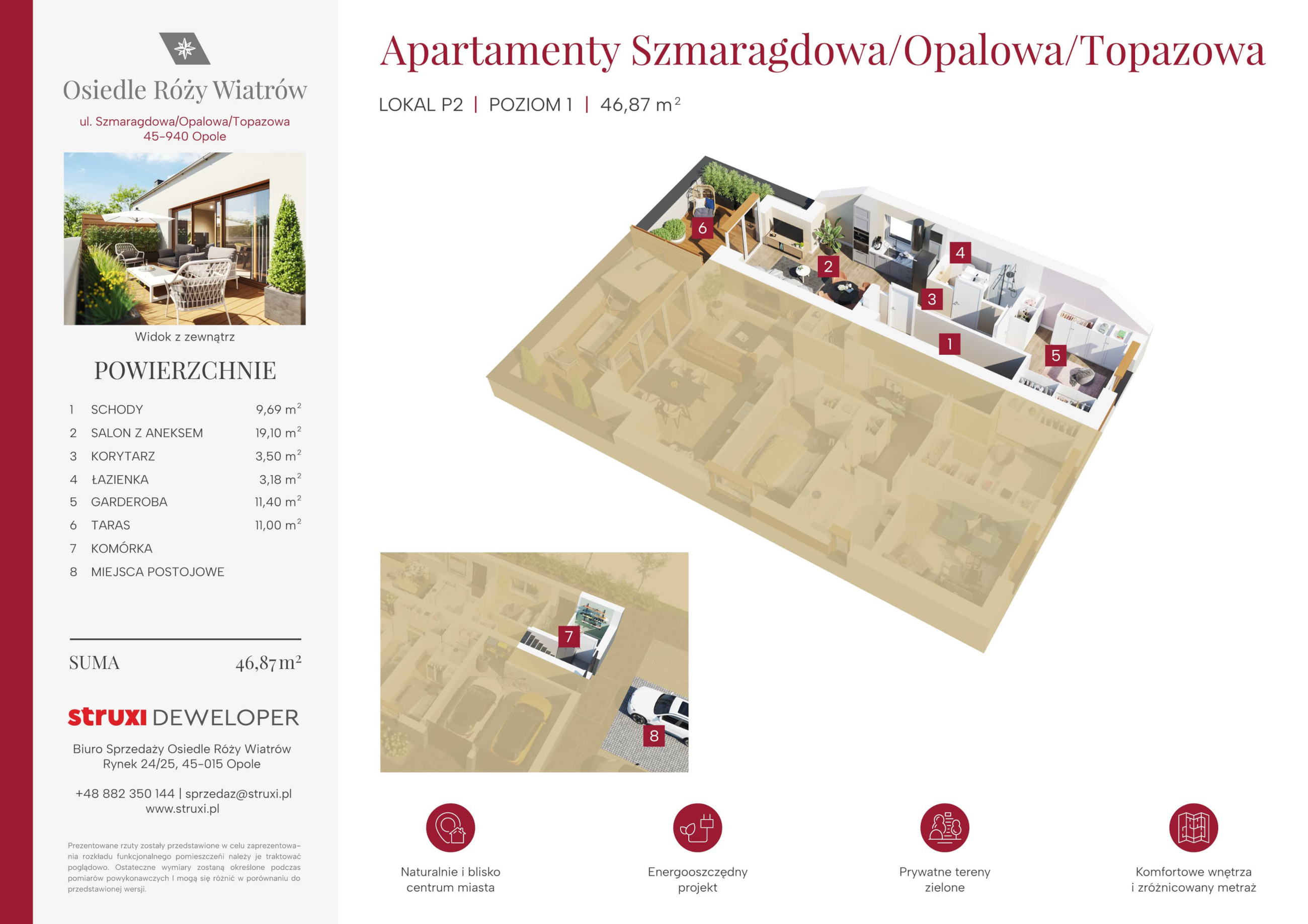 Mieszkanie 46,87 m², piętro 1, oferta nr Ap59P2, Osiedle Róży Wiatrów, Opole, Chmielowice, ul. Opalowa / Szmaragdowa / Daktylowa / al. Miętowa / Maciejkowa-idx