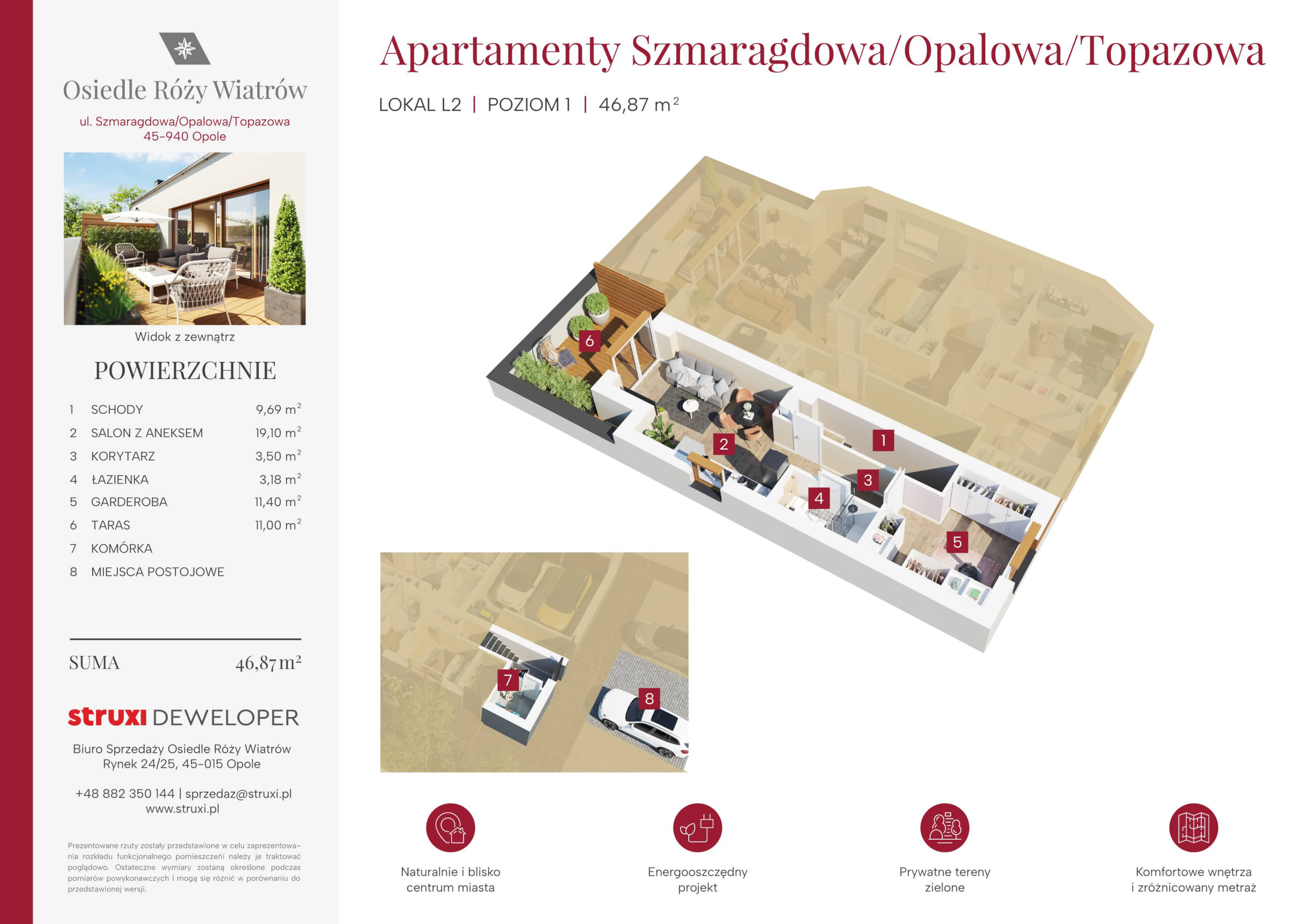 Mieszkanie 46,87 m², piętro 1, oferta nr Ap60L2, Osiedle Róży Wiatrów, Opole, Chmielowice, ul. Opalowa / Szmaragdowa / Daktylowa / al. Miętowa / Maciejkowa-idx