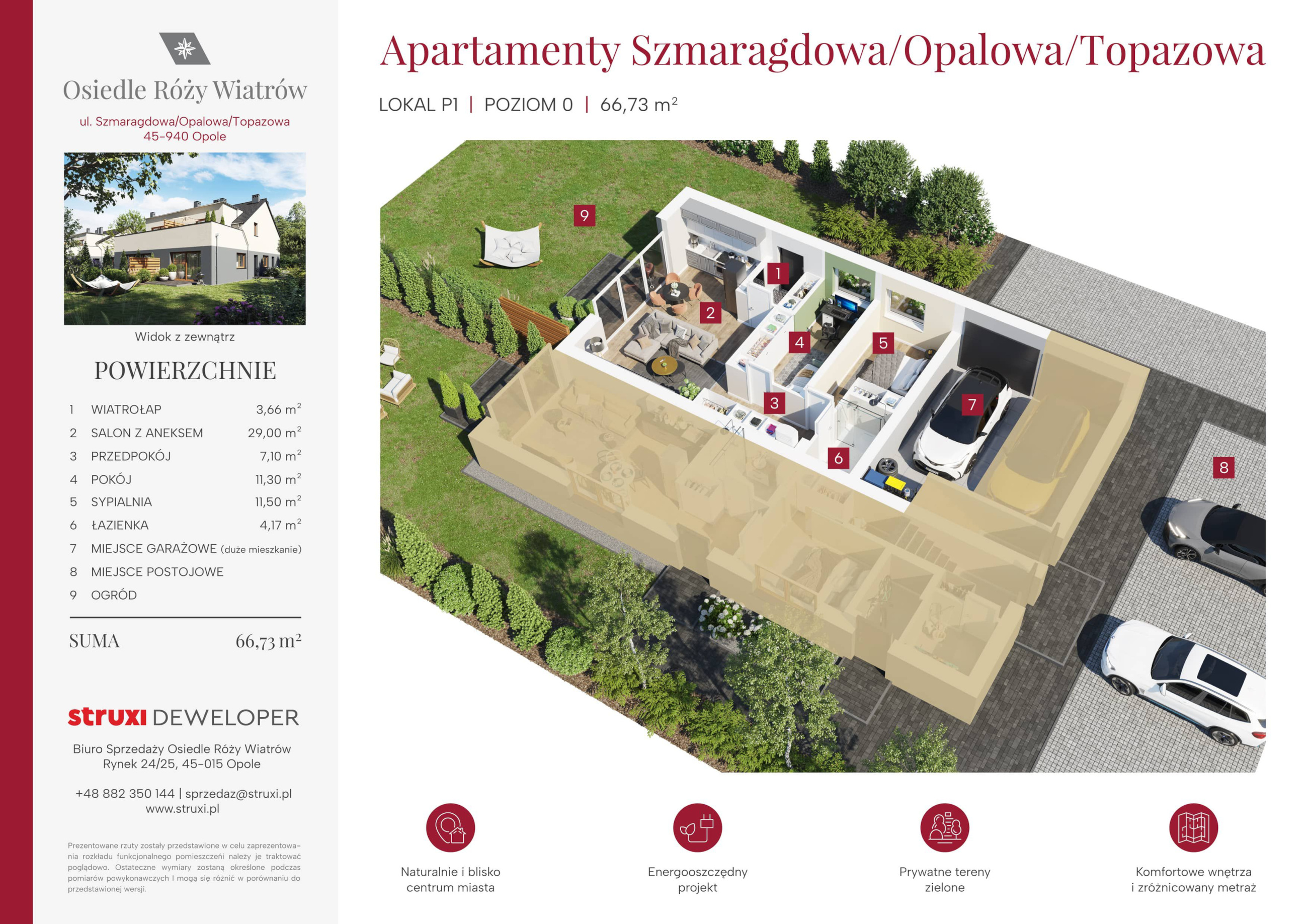 Mieszkanie 66,73 m², parter, oferta nr Ap60P1, Osiedle Róży Wiatrów, Opole, Chmielowice, ul. Opalowa / Szmaragdowa / Daktylowa / al. Miętowa / Maciejkowa-idx