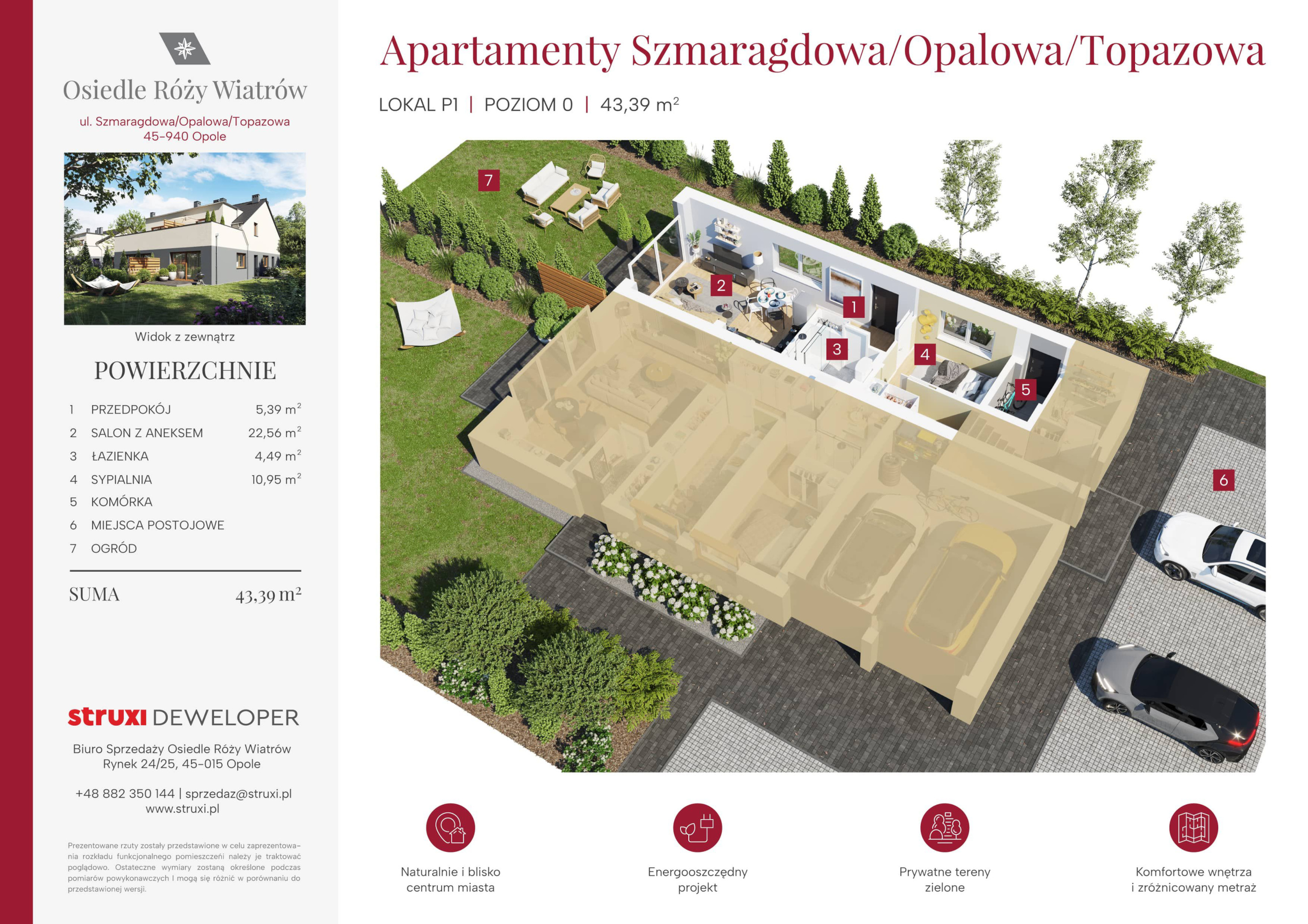 Mieszkanie 43,45 m², parter, oferta nr Ap86P1, Osiedle Róży Wiatrów, Opole, Chmielowice, ul. Opalowa / Szmaragdowa / Daktylowa / al. Miętowa / Maciejkowa-idx