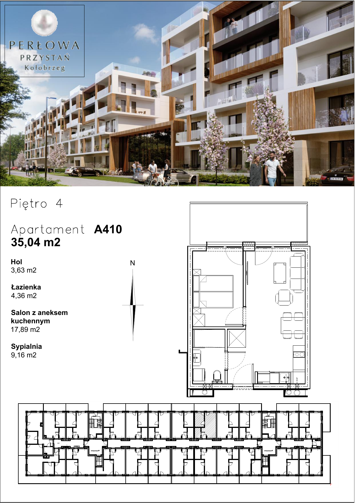 Apartament 35,04 m², piętro 4, oferta nr A.410, Perłowa Przystań Kołobrzeg, Kołobrzeg, Osiedle Nr 7 Ogrody, Strefa Uzdrowiska, ul. Kołłątaja-idx