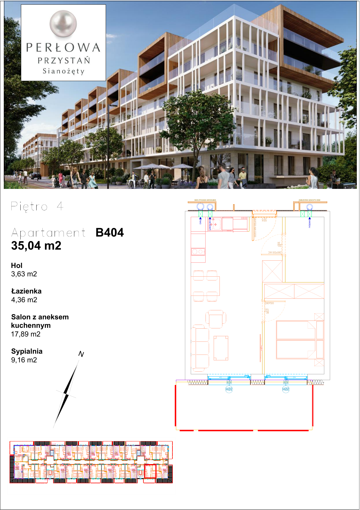 Apartament 35,04 m², piętro 4, oferta nr B.404, Perłowa Przystań, Sianożęty, ul. Sztormowa-idx