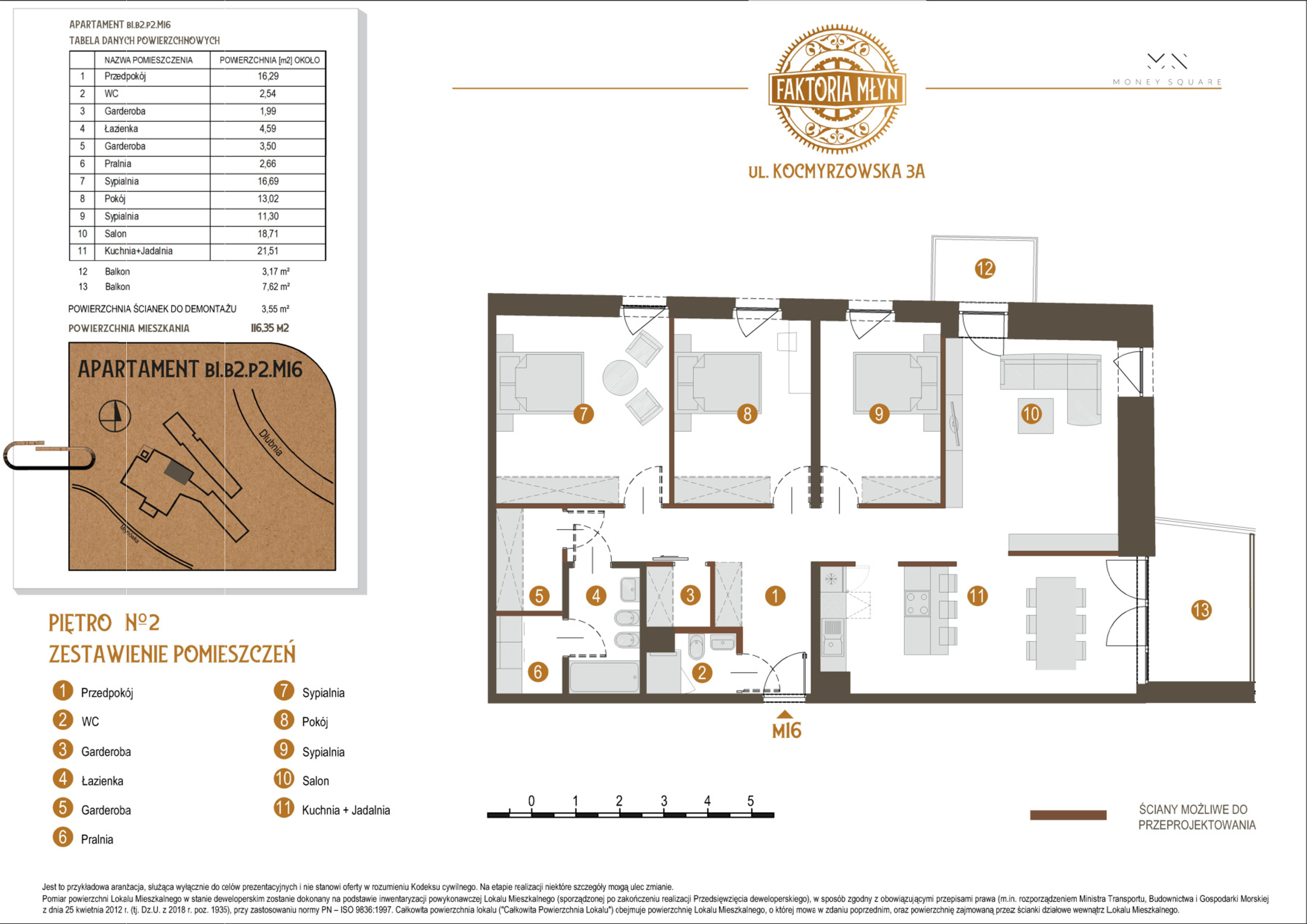 Mieszkanie 116,35 m², piętro 2, oferta nr B1.B2.P2.M16, Faktoria Młyn, Kraków, Bieńczyce, ul. Kocmyrzowska 3A-idx