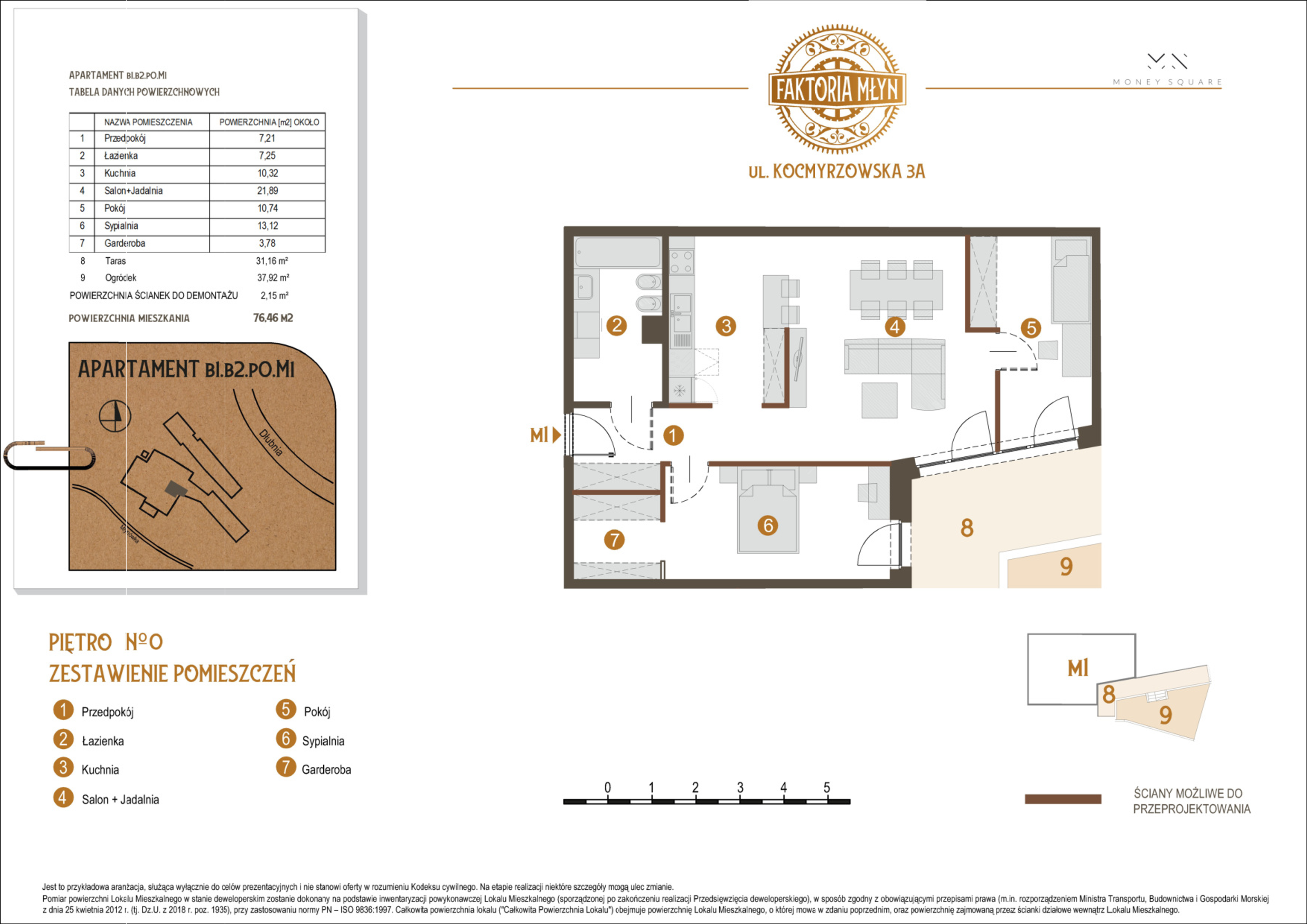 Mieszkanie 76,46 m², parter, oferta nr B1.B2.P0.M1, Faktoria Młyn, Kraków, Bieńczyce, ul. Kocmyrzowska 3A-idx