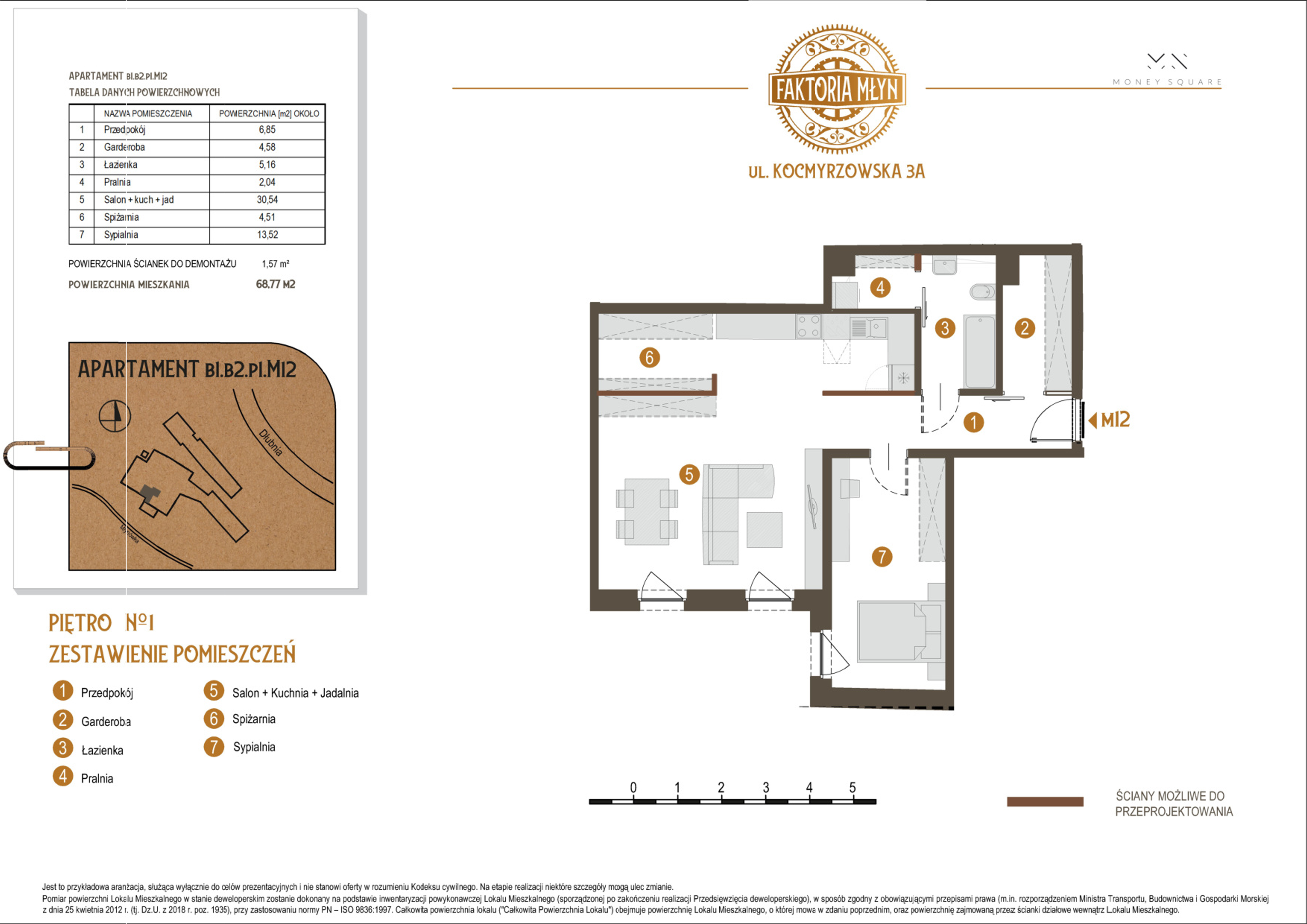 Mieszkanie 68,77 m², piętro 1, oferta nr B1.B2.P1.M12, Faktoria Młyn, Kraków, Bieńczyce, ul. Kocmyrzowska 3A-idx