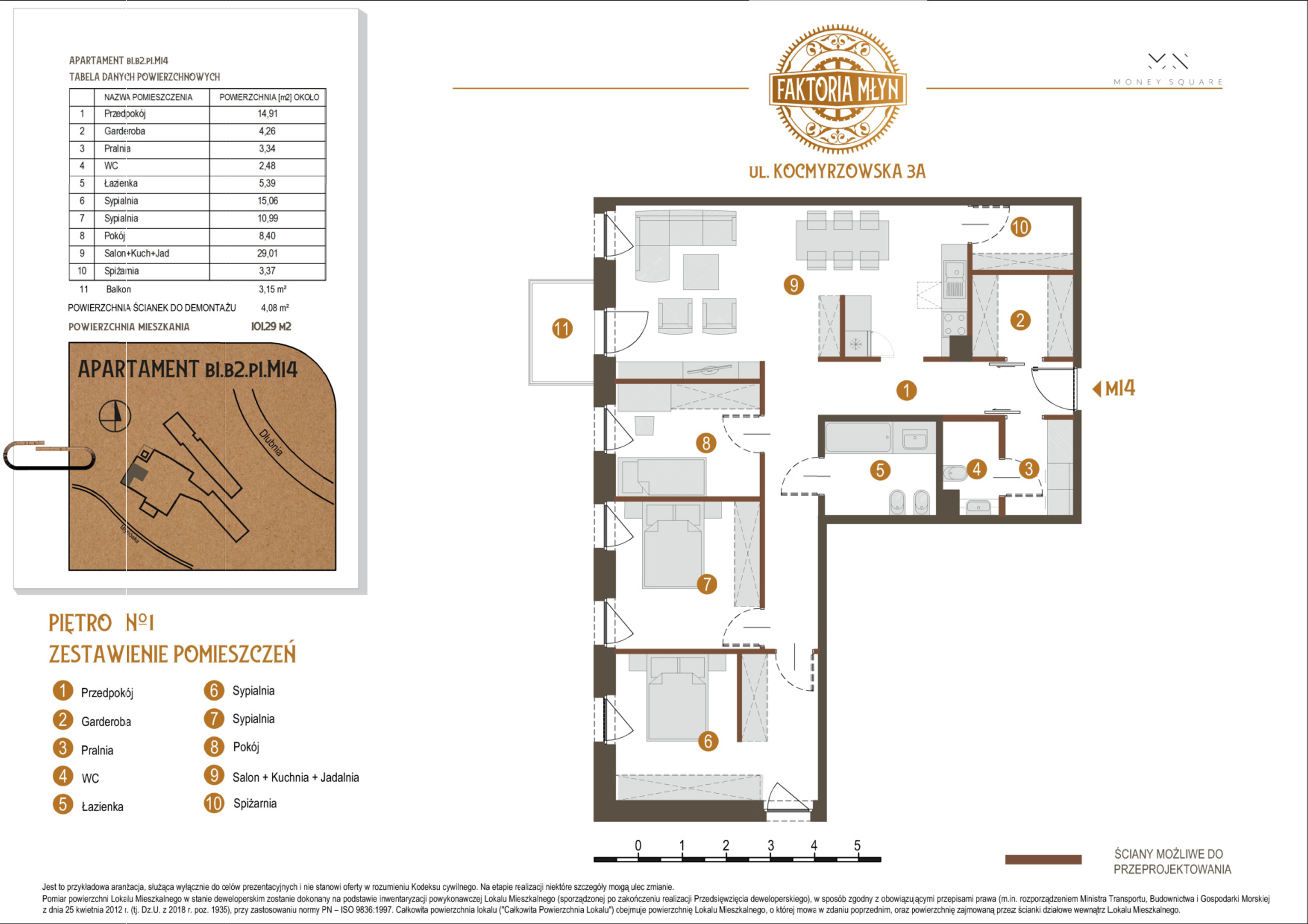 Mieszkanie 101,29 m², piętro 1, oferta nr B1.B2.P1.M14, Faktoria Młyn, Kraków, Bieńczyce, ul. Kocmyrzowska 3A-idx