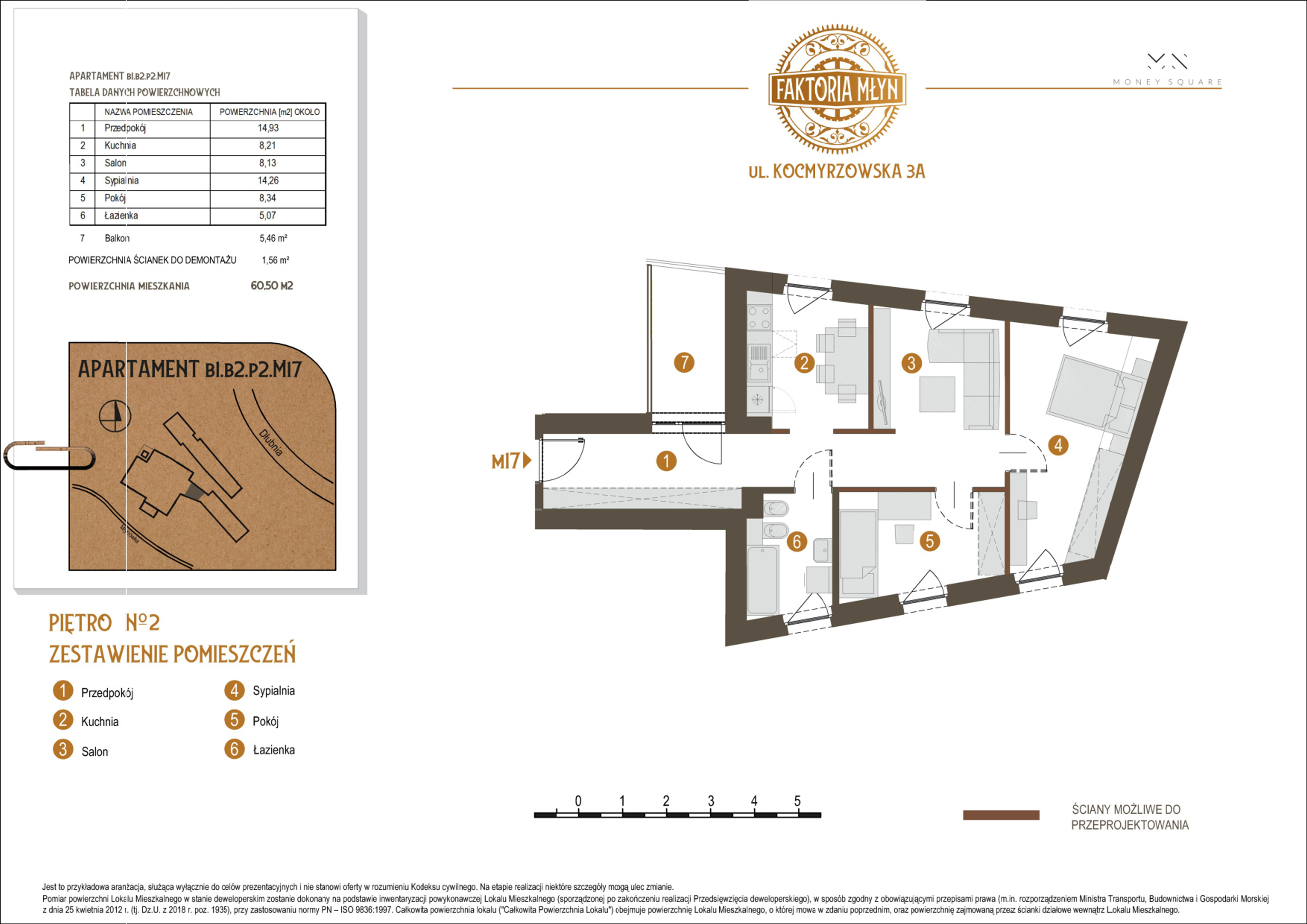 Mieszkanie 60,50 m², piętro 2, oferta nr B1.B2.P2.M17, Faktoria Młyn, Kraków, Bieńczyce, ul. Kocmyrzowska 3A-idx